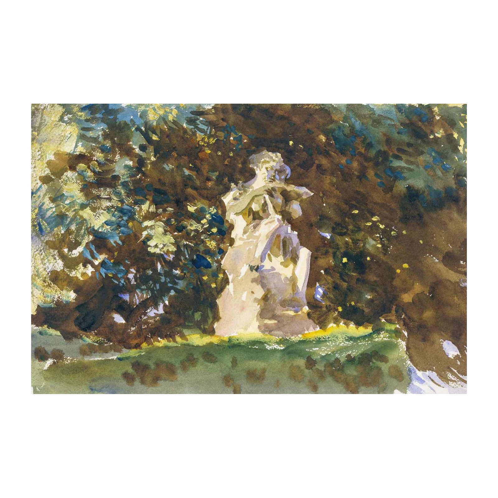 Serene Garden Statue Watercolor Wall Art