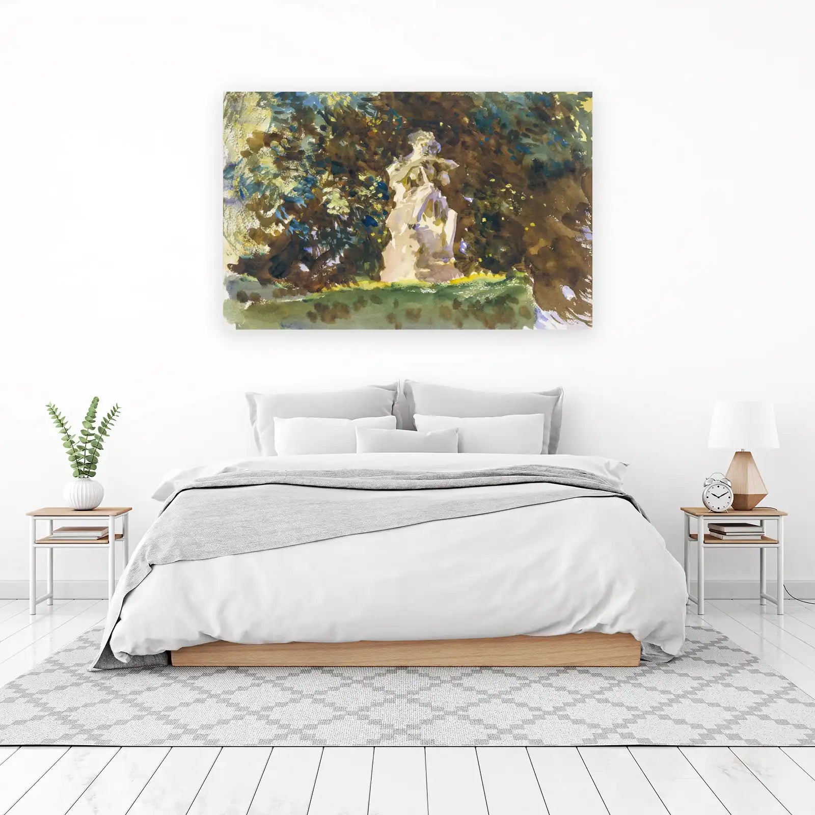 Serene Garden Statue Watercolor Wall Art