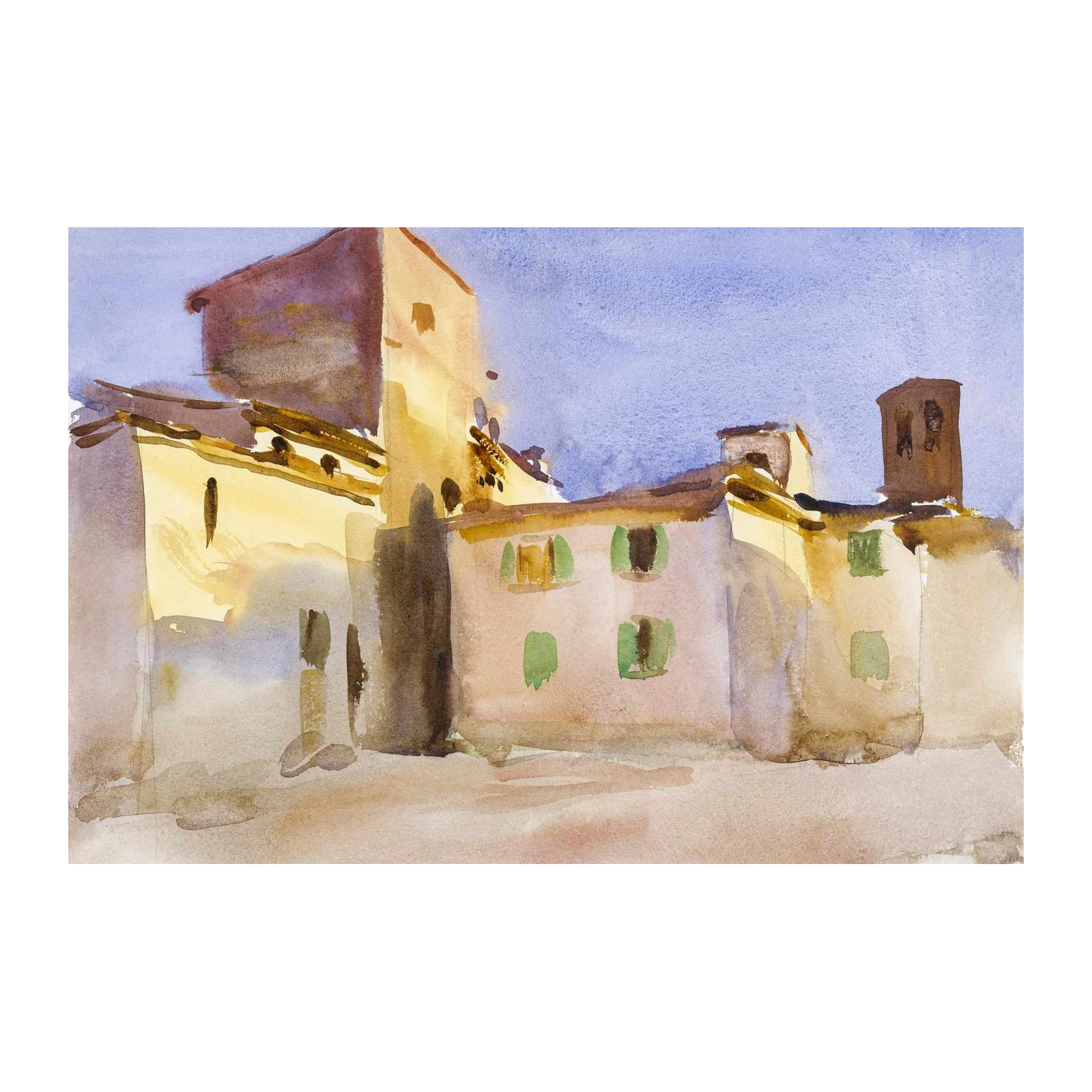 Tuscan Village Square Watercolor Wall Art