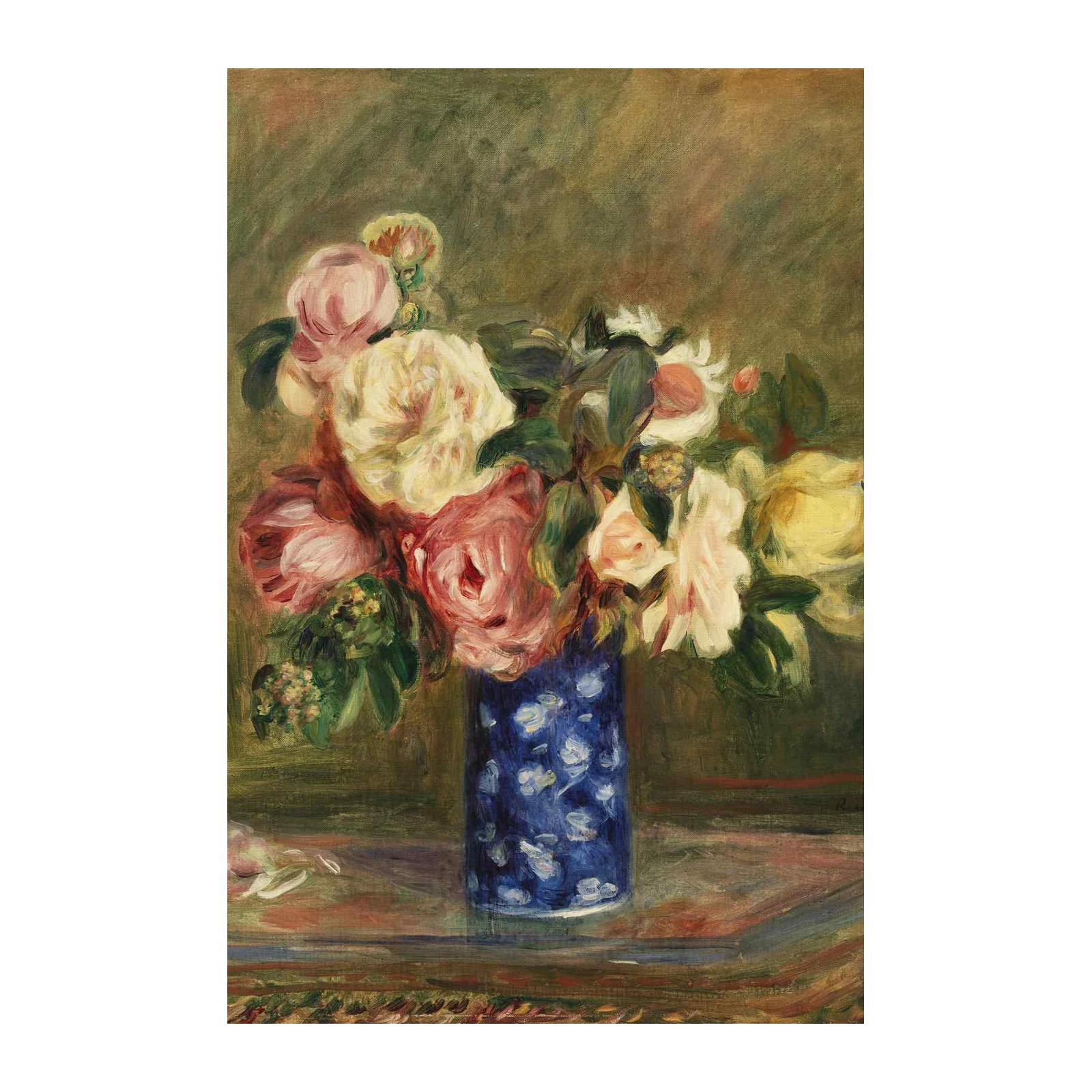 Vibrant Rose Bouquet Blue Vase Wall Art