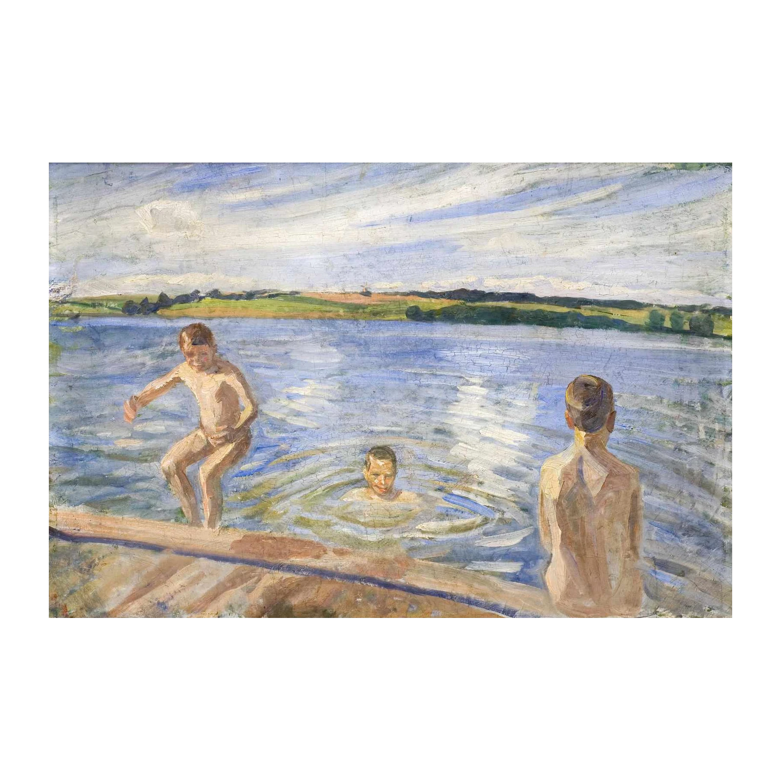 Summer Boys Swimming Lake Wall Art