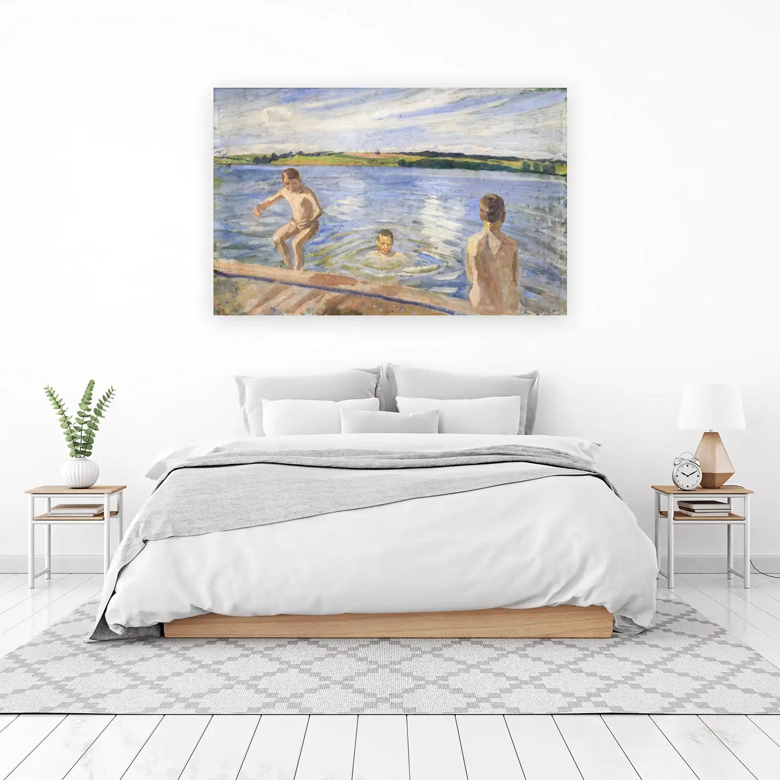 Summer Boys Swimming Lake Wall Art