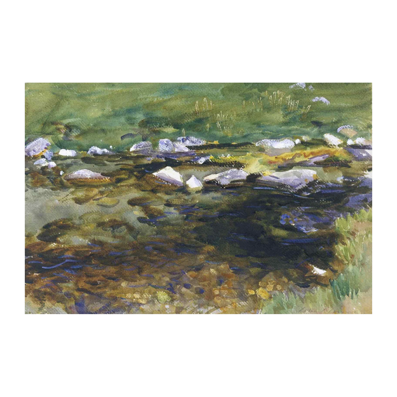 Serene River Rocks Watercolor Wall Art