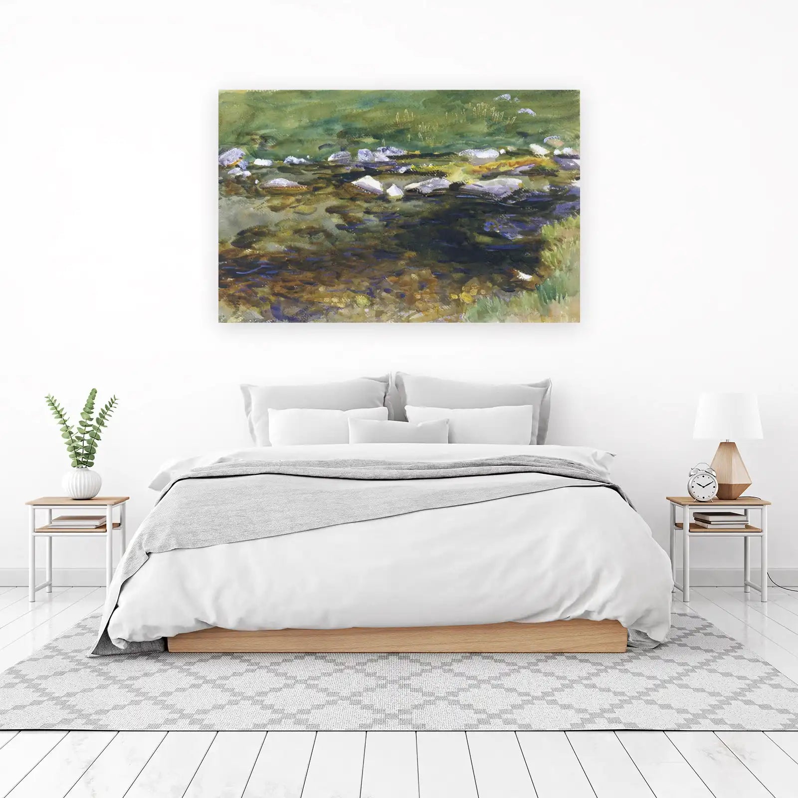 Serene River Rocks Watercolor Wall Art