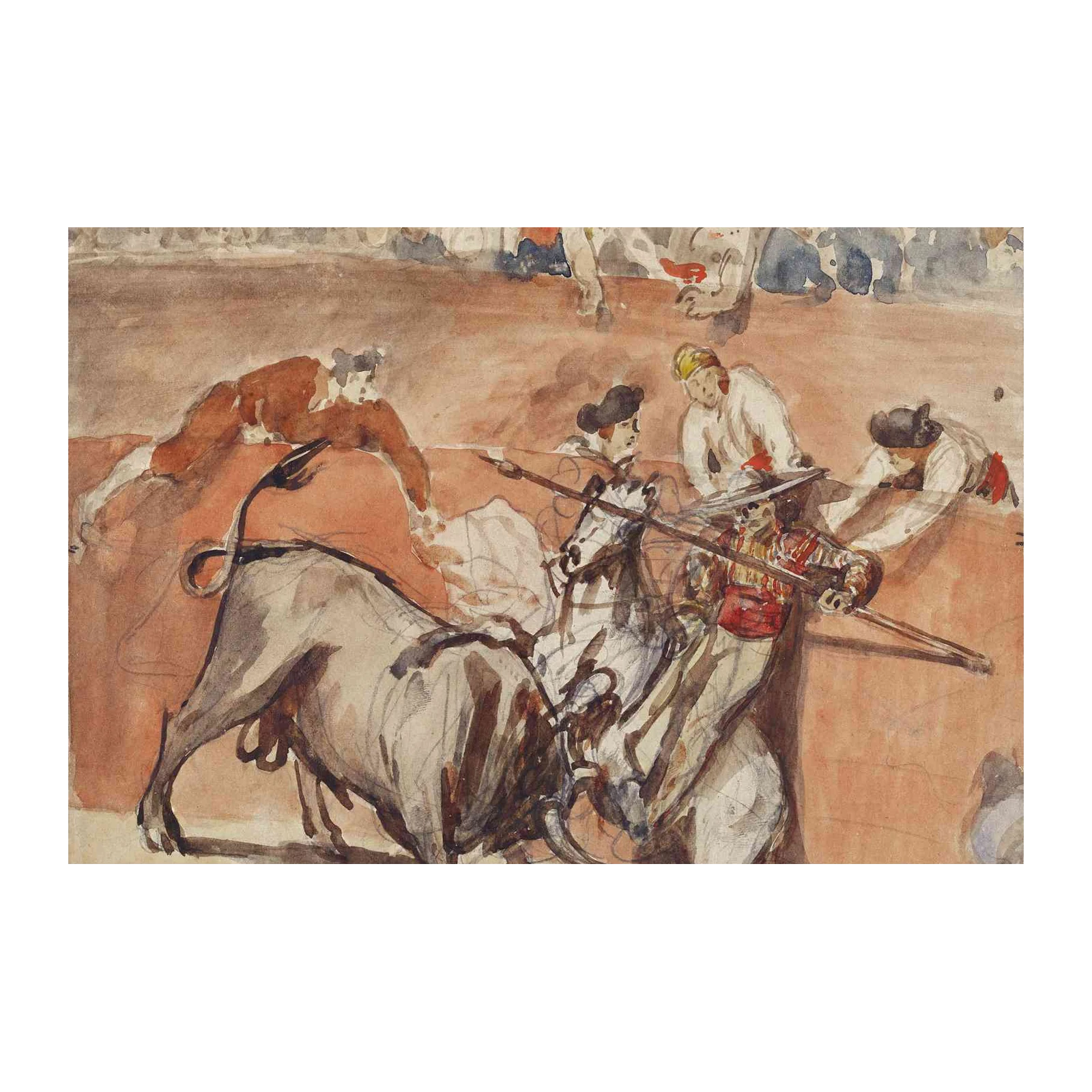 Bullfight Drama Watercolor Wall Art