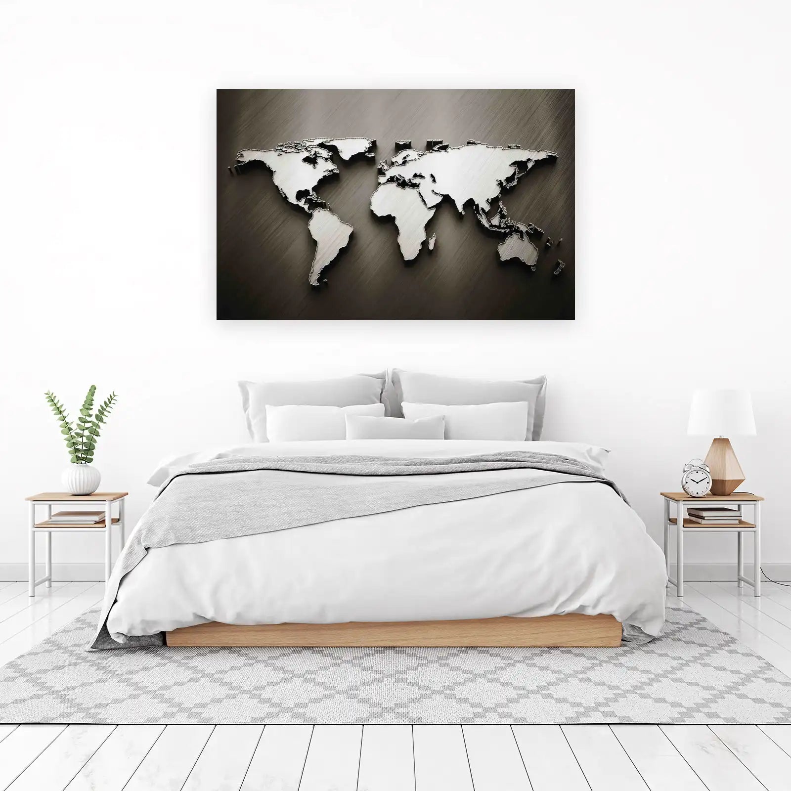 Brushed Metal World Map Wall Art