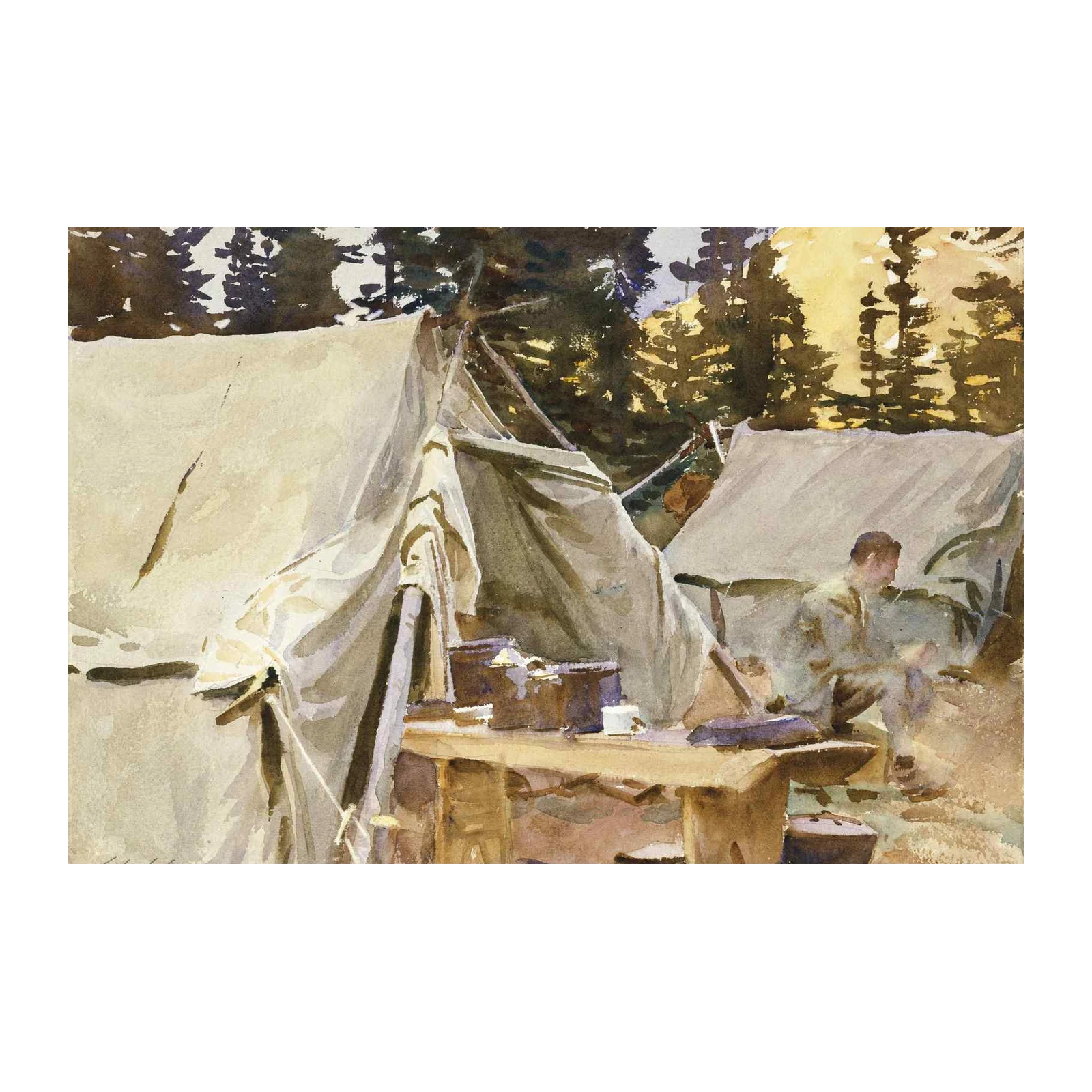 Rustic Camp Scene Watercolor Wall Art