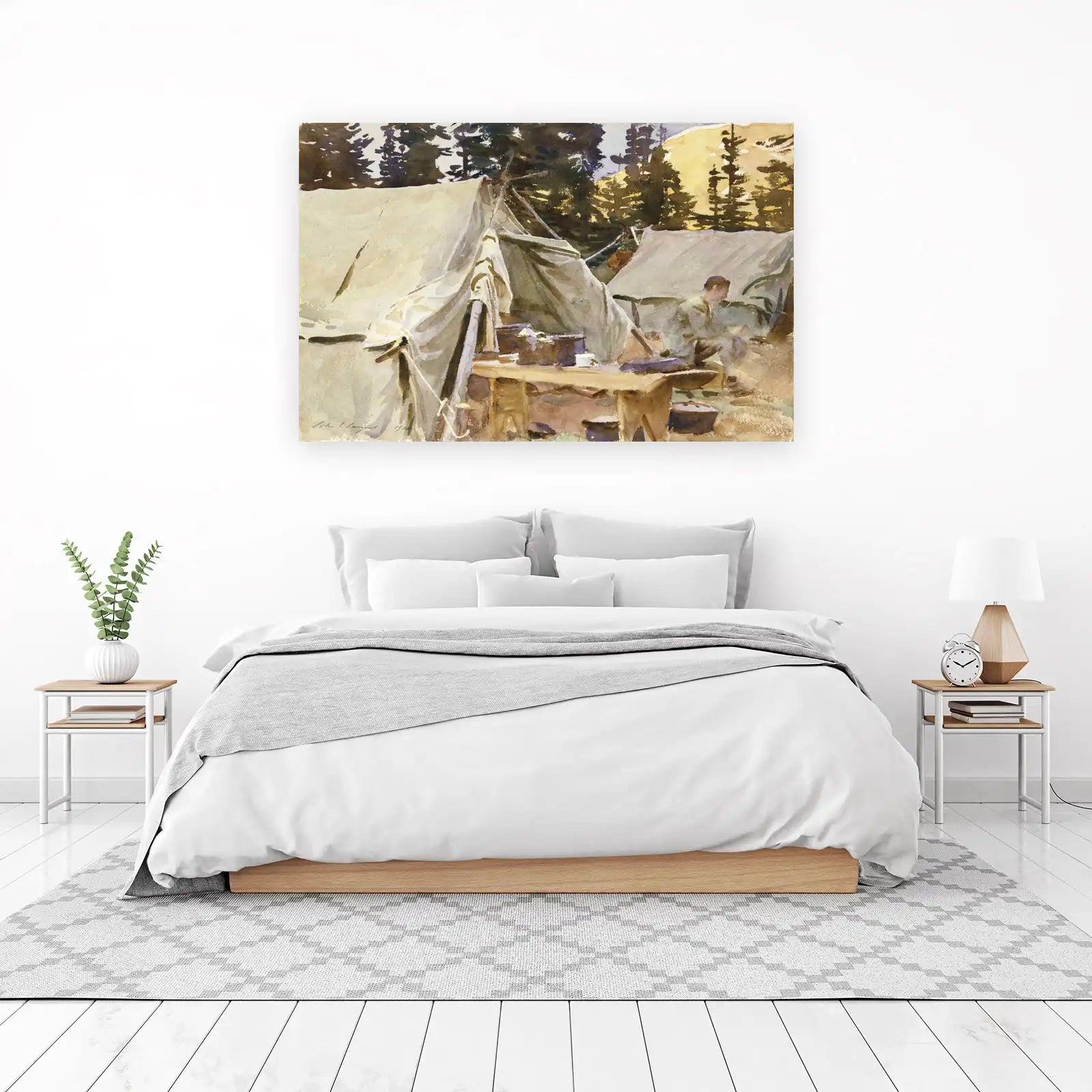 Rustic Camp Scene Watercolor Wall Art