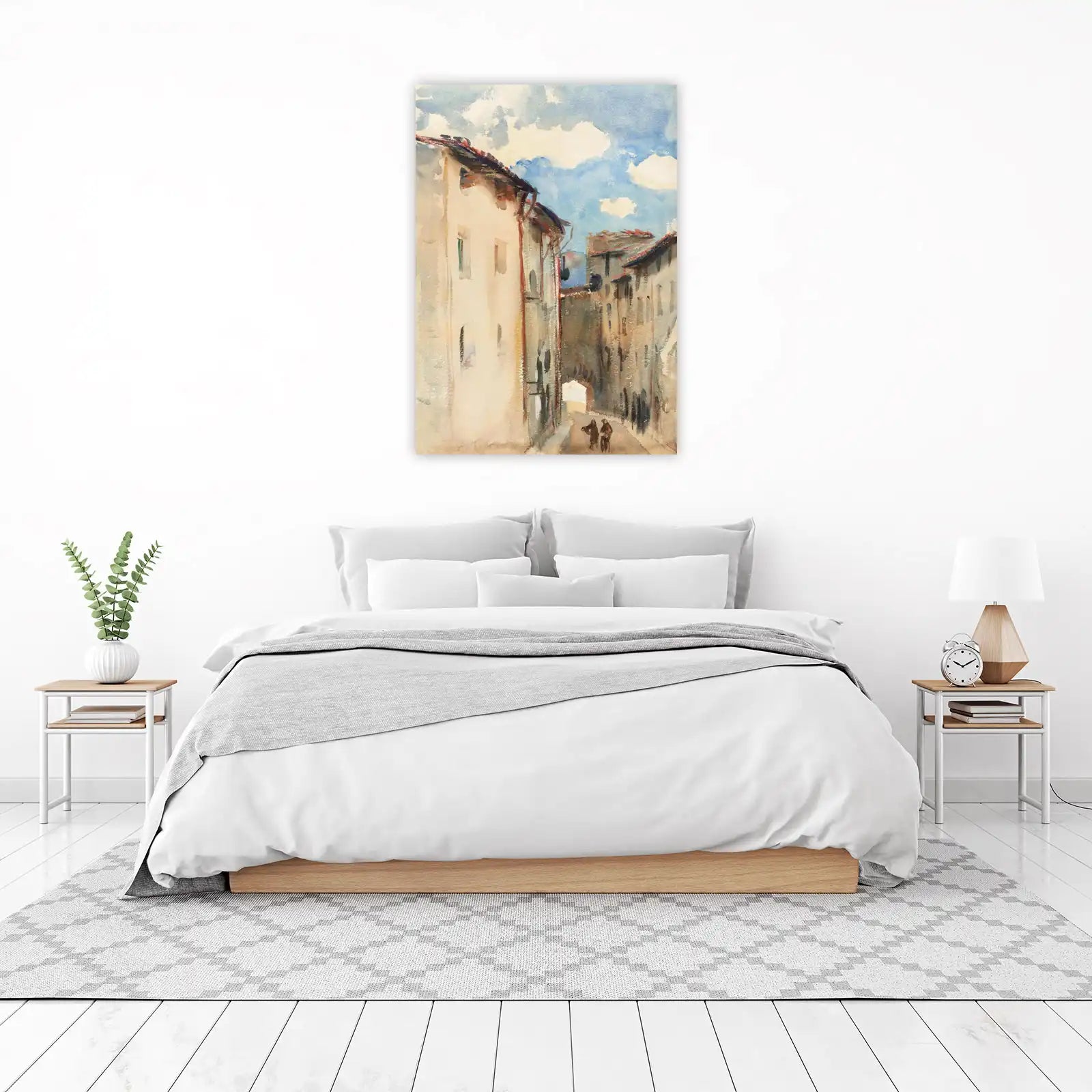 European Alleyway Scene Watercolor Wall Art