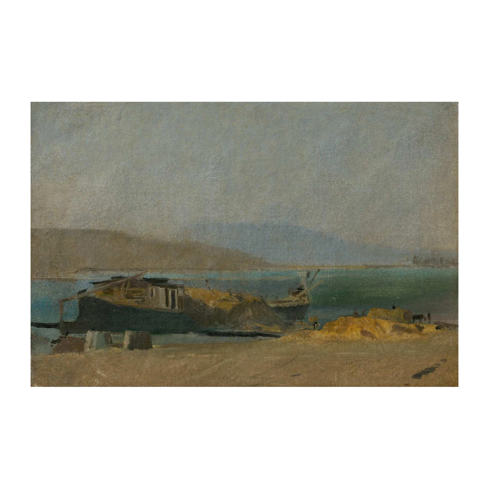 Atmospheric Barges Serene Harbor Wall Art