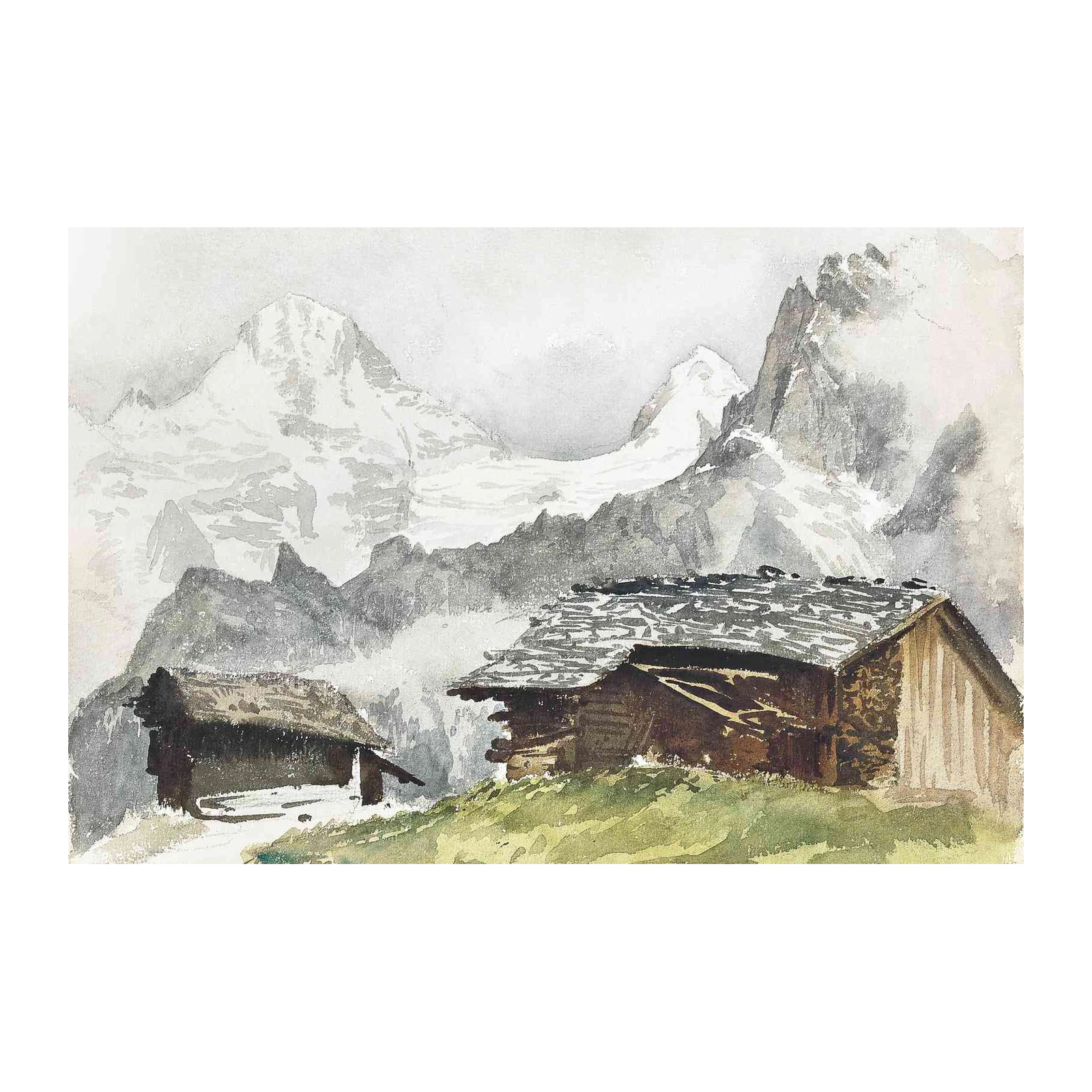 Serene Alpine Cabins Watercolor Wall Art