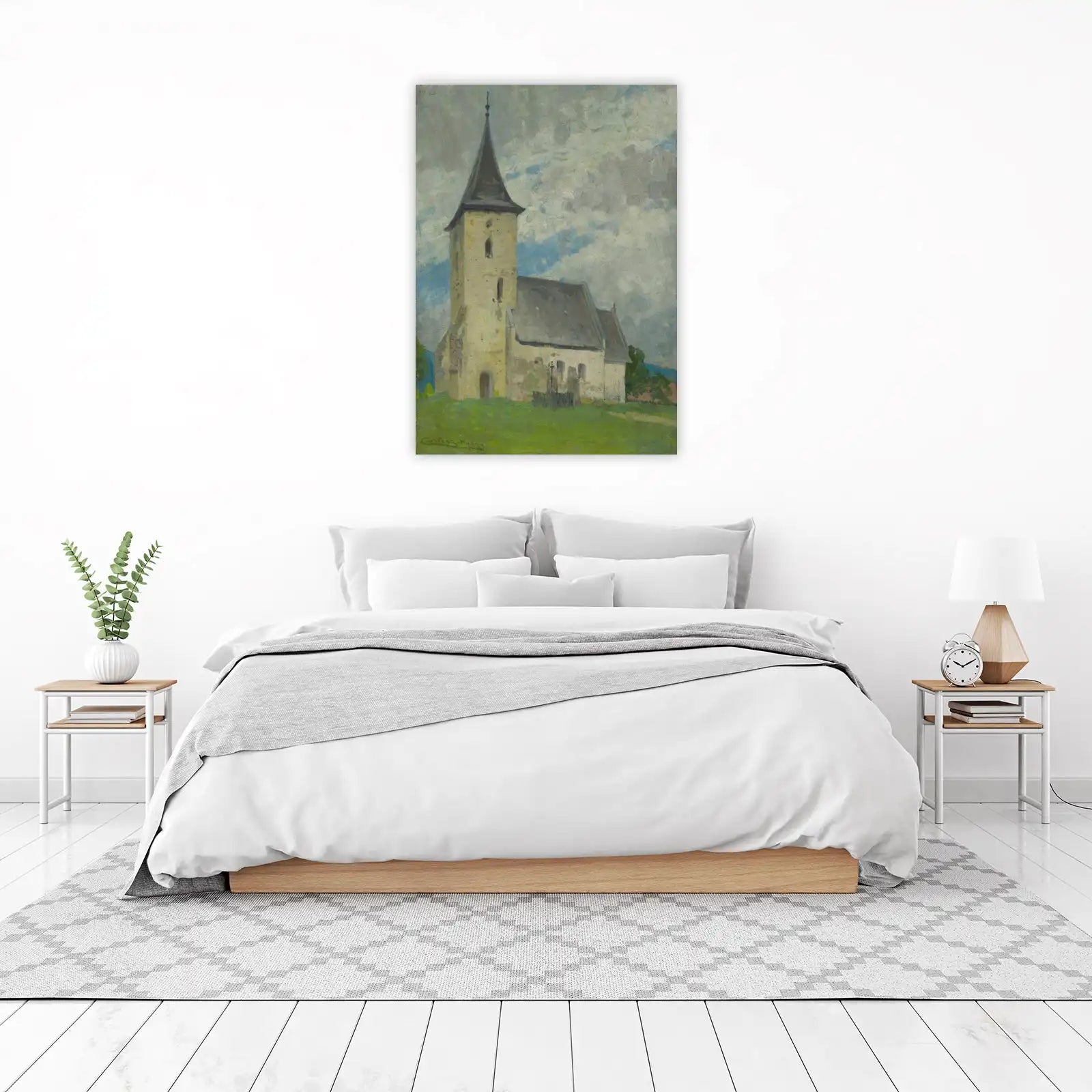Vintage Church Landscape Oil Painting Wall Art