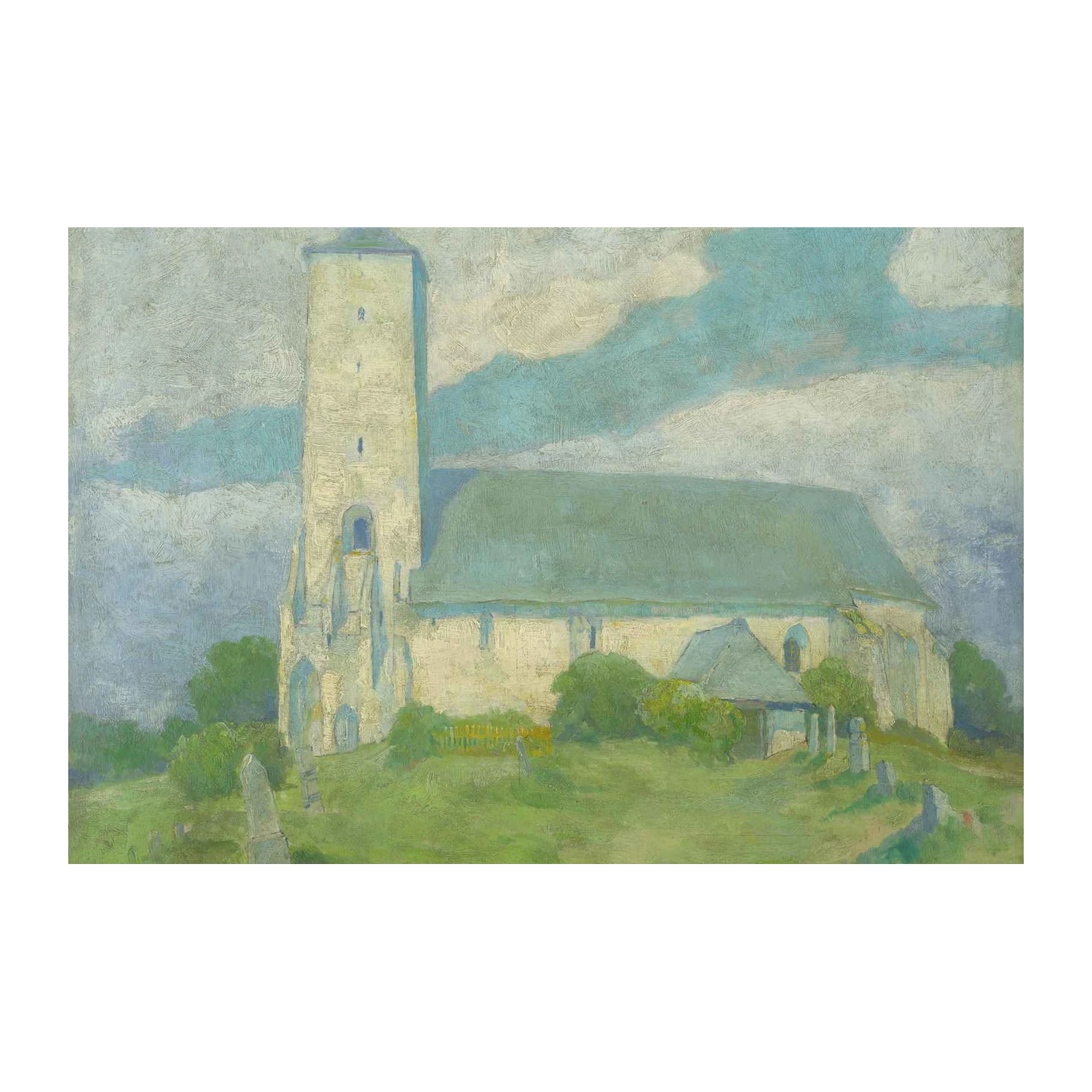 Serene Church Landscape Oil Painting Wall Art