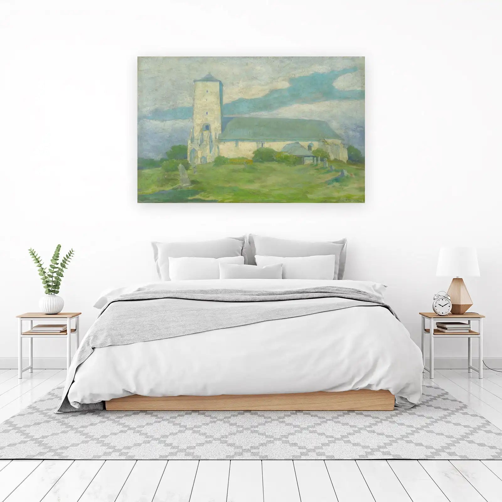 Serene Church Landscape Oil Painting Wall Art