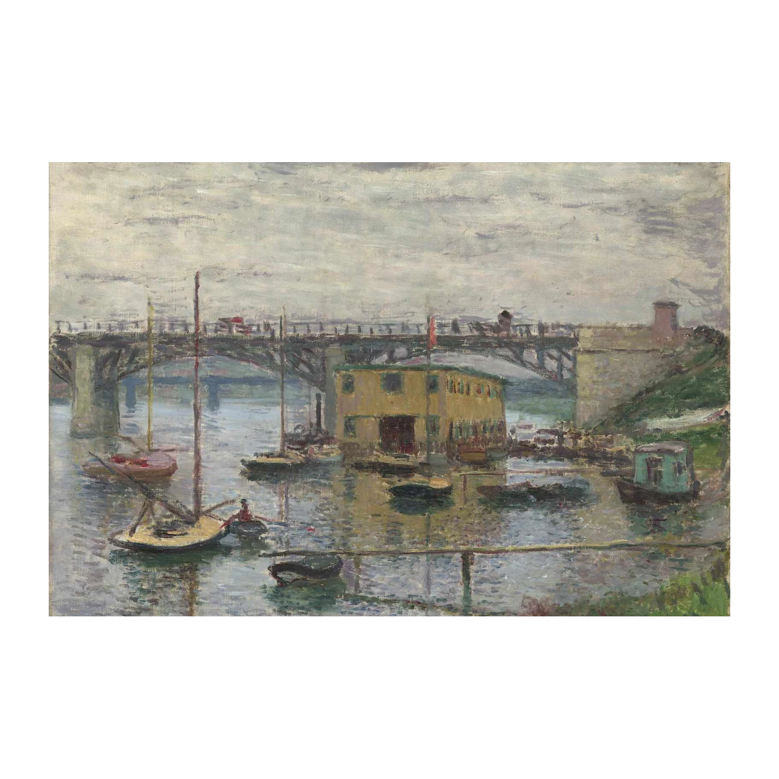 Impressionist River Scene Boats & Bridge Wall Art