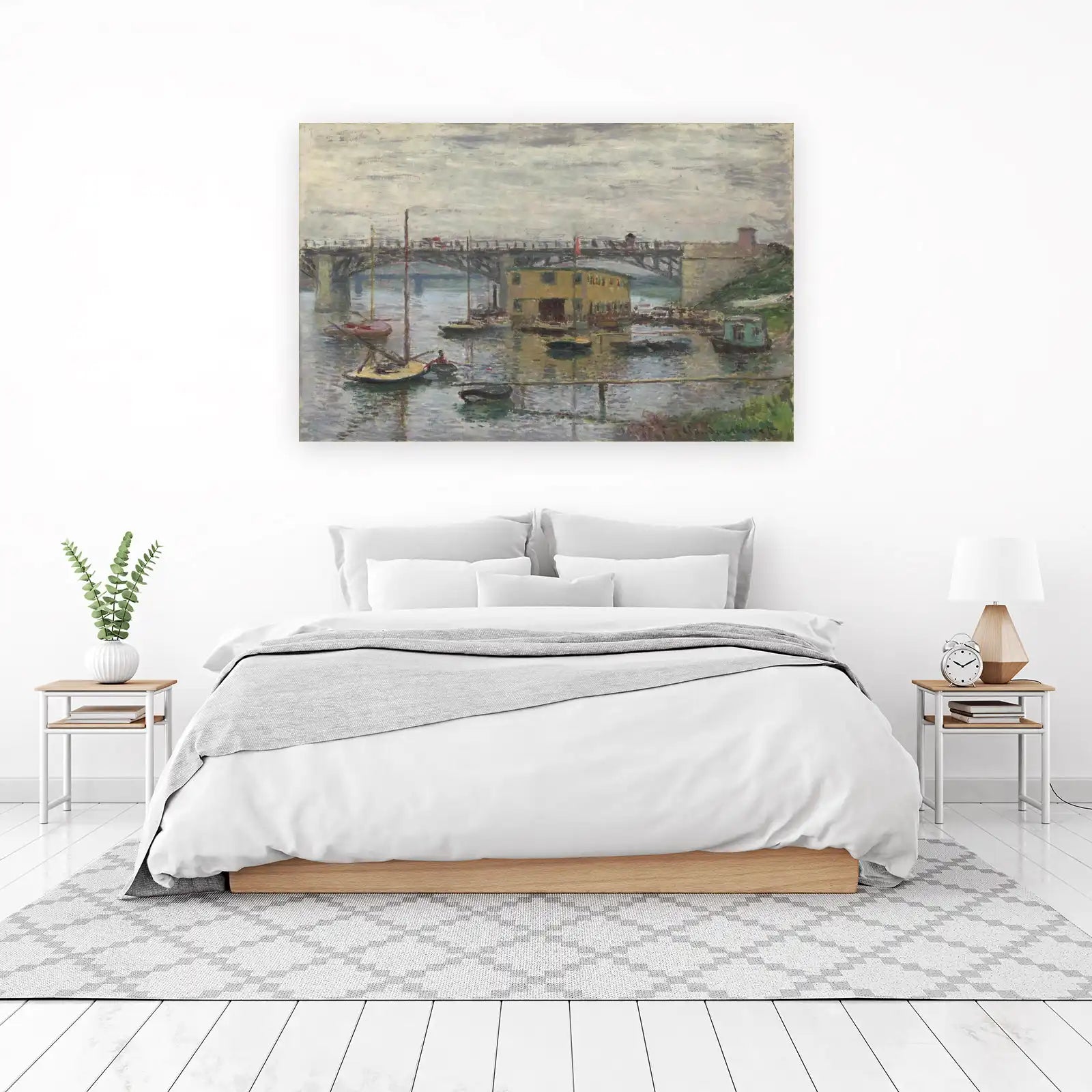 Impressionist River Scene Boats & Bridge Wall Art