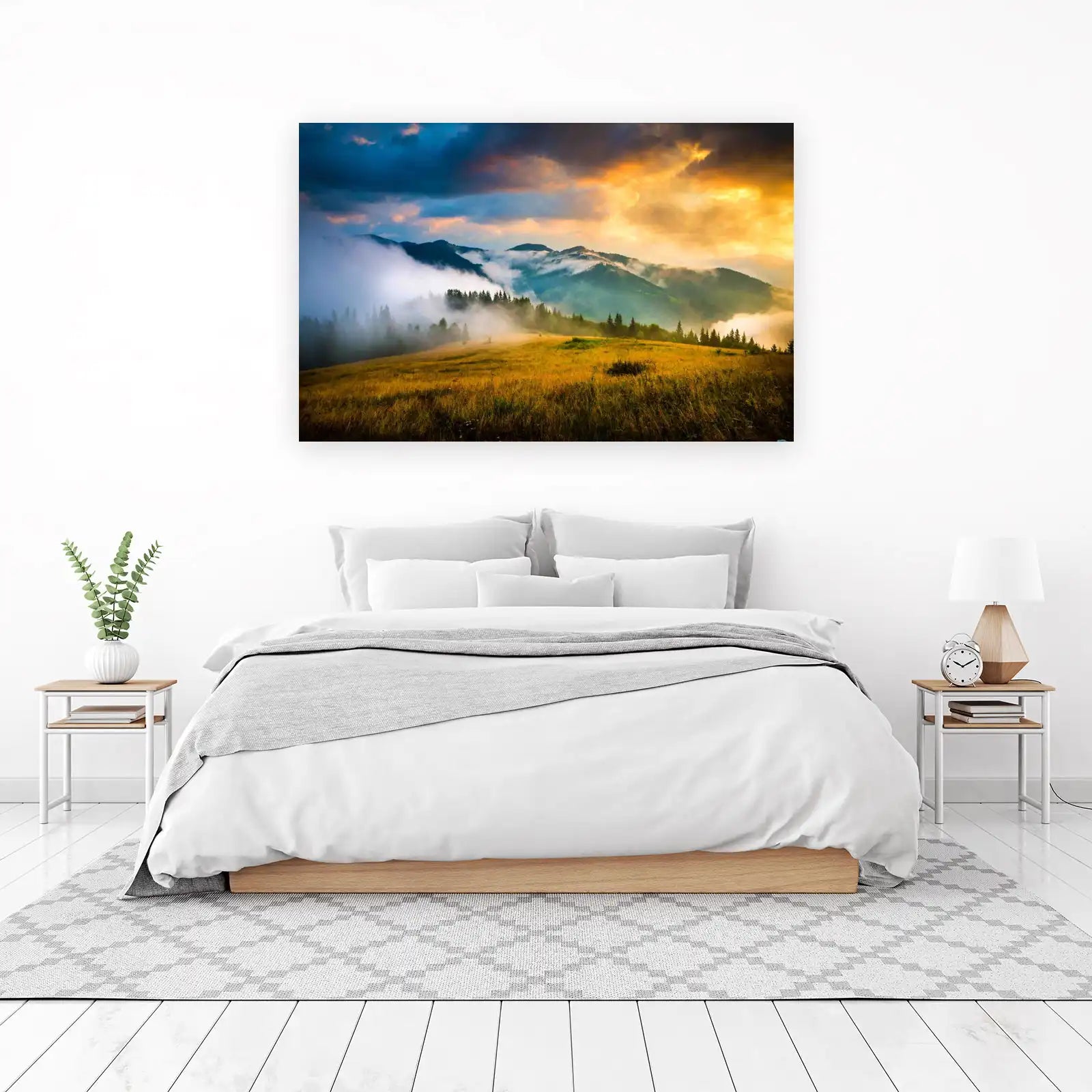 Misty Mountain Sunrise Landscape Wall Art