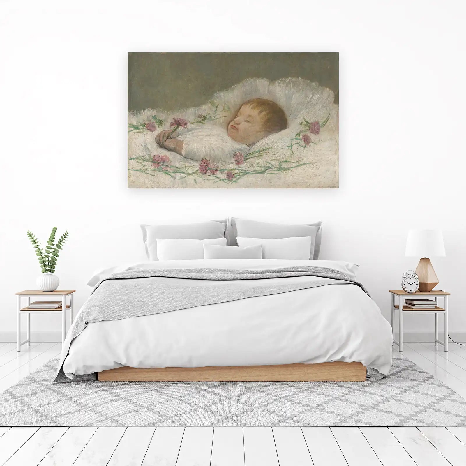 Serene Baby Sleeping with Flowers Wall Art