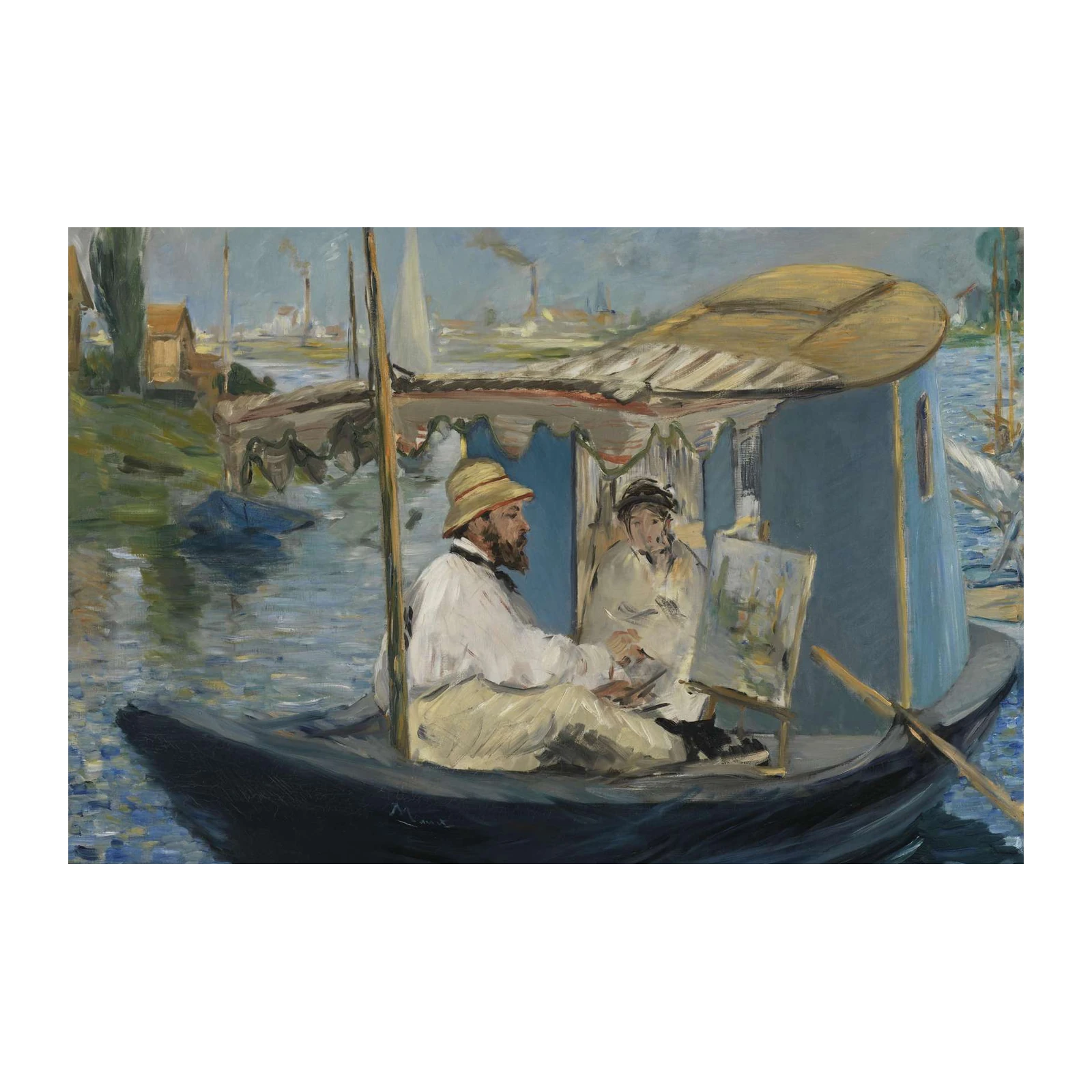 Impressionist River Scene Artist's Boat Wall Art