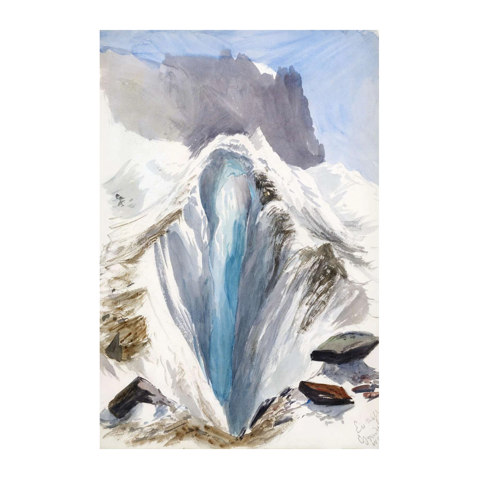 Majestic Glacier Ice Cave Watercolor Wall Art
