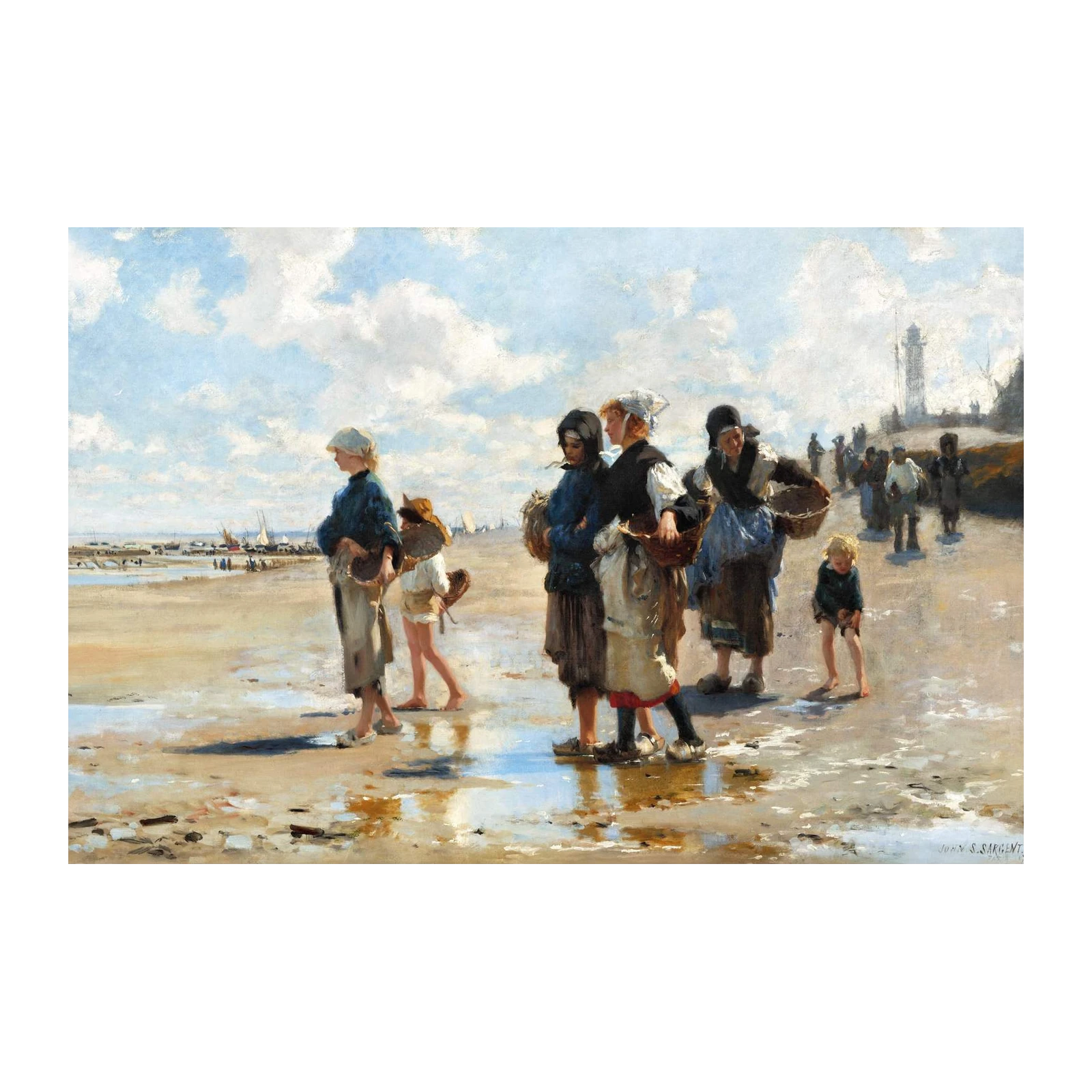 Coastal Fisherfolk Beach Scene Wall Art