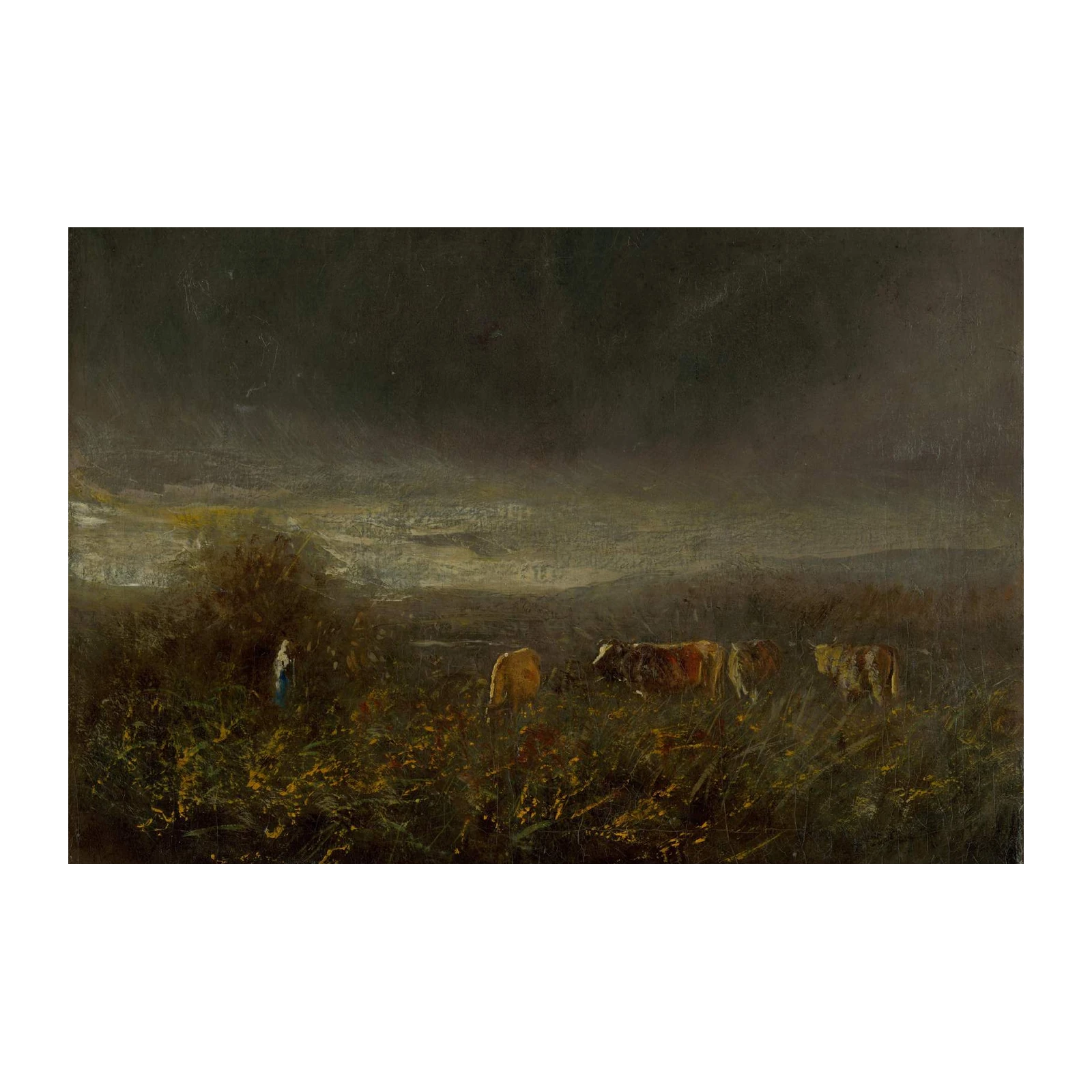 Moody Cattle Landscape Farm Field Wall Art