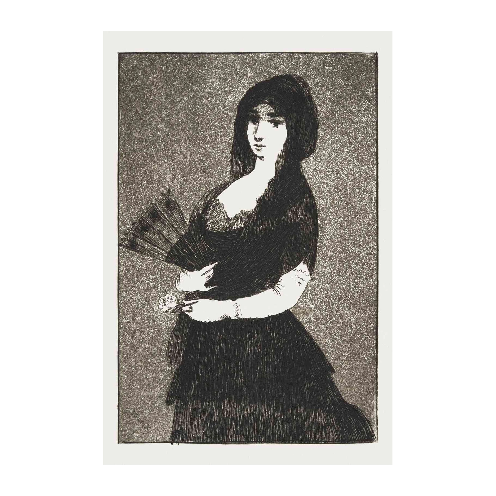 Elegant Lady with Fan Vintage Portrait Wall Art