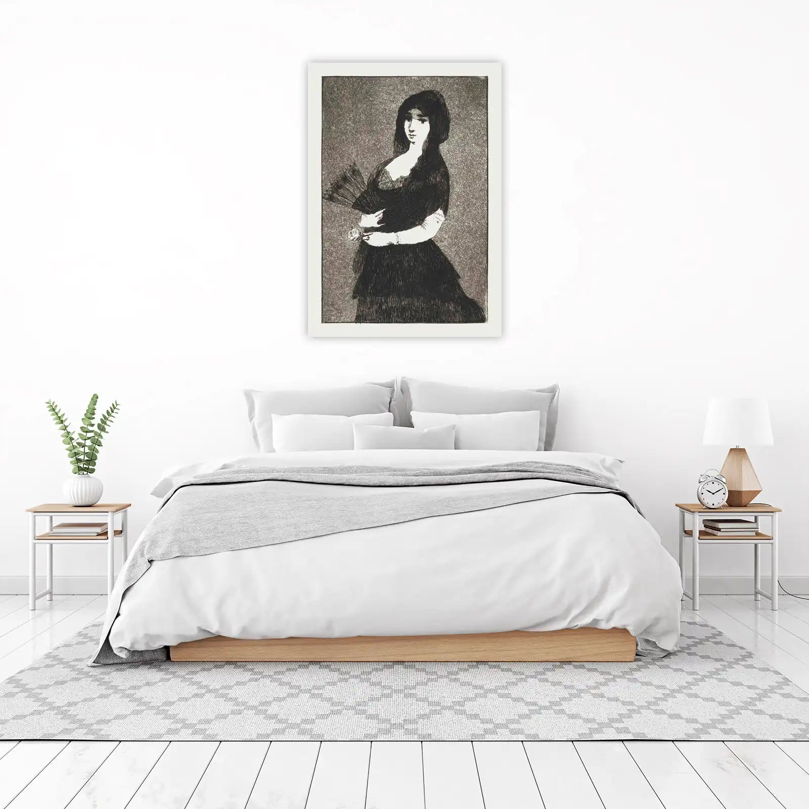 Elegant Lady with Fan Vintage Portrait Wall Art