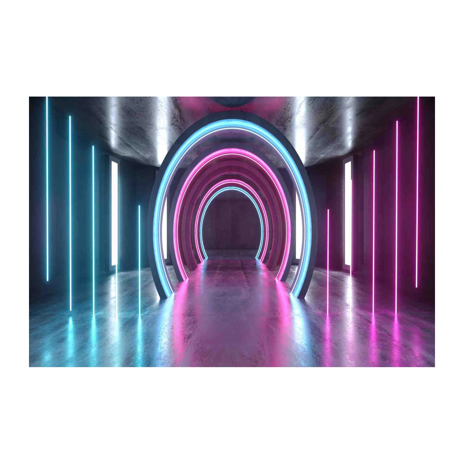 Neon Dreamscape Geometric Tunnel Wall Art