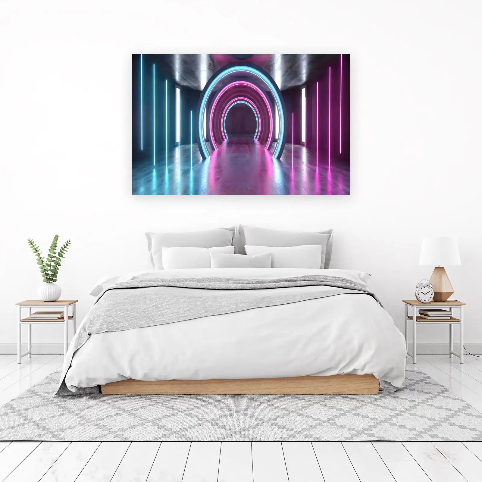Neon Dreamscape Geometric Tunnel Wall Art