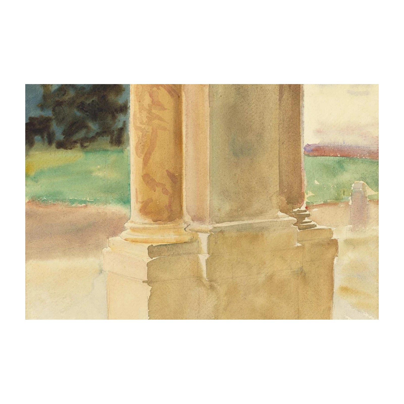 Serene Classical Architecture Watercolor Wall Art
