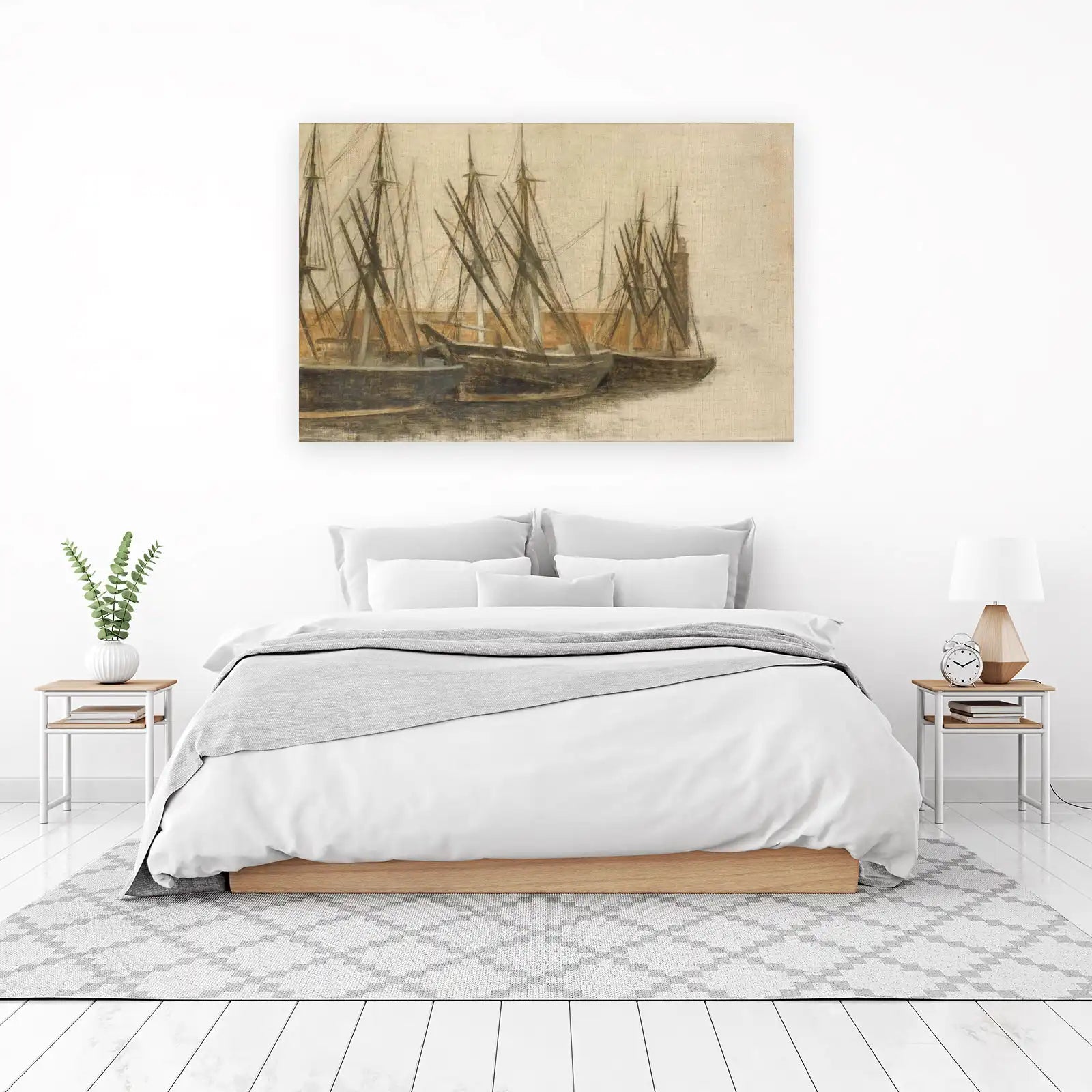 Vintage Harbor Boats Impressionist Wall Art