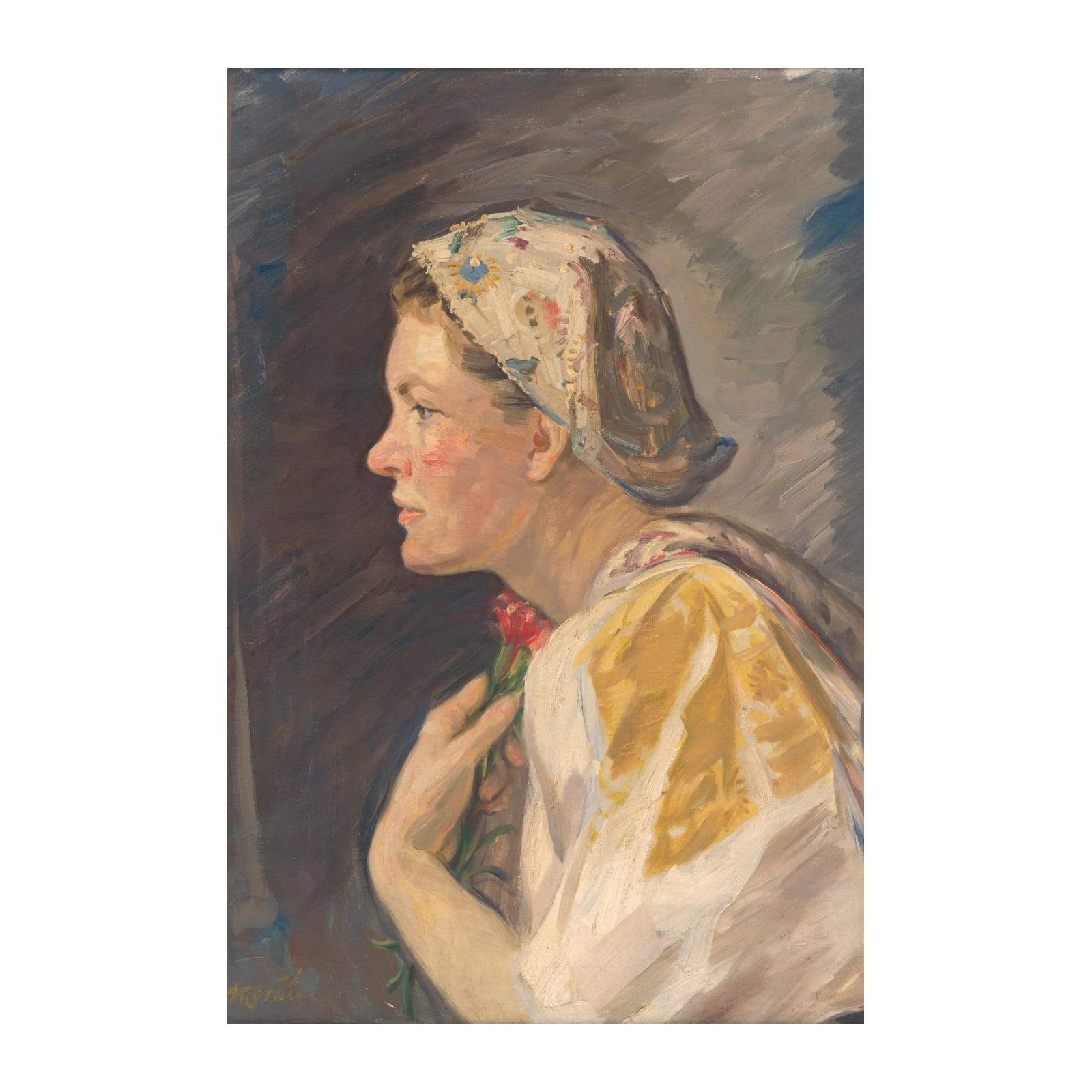 Graceful Portrait Woman with Flower Wall Art