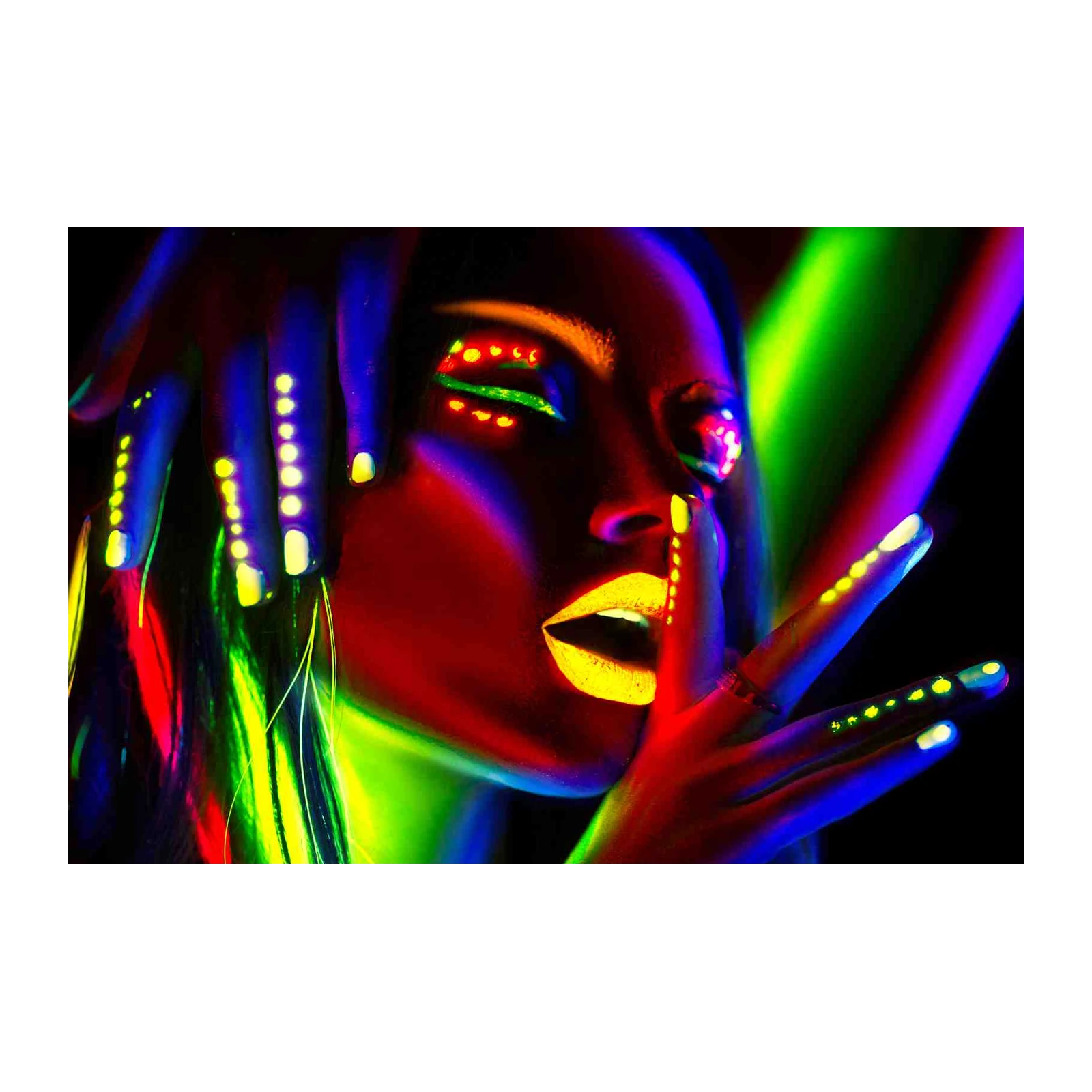 Vibrant Neon Glow Face Abstract Wall Art