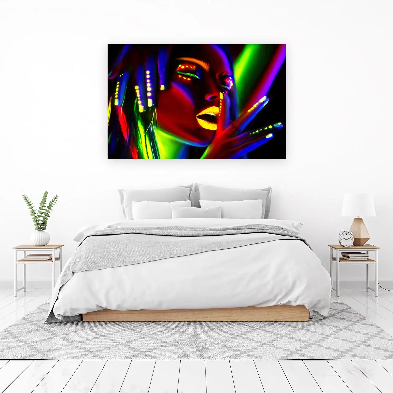 Vibrant Neon Glow Face Abstract Wall Art