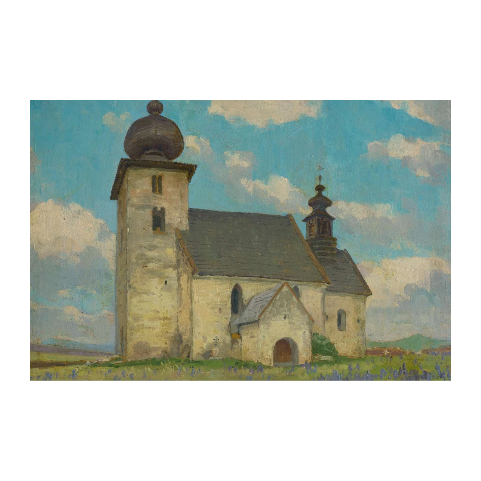 Serene Church Landscape Oil Painting Wall Art