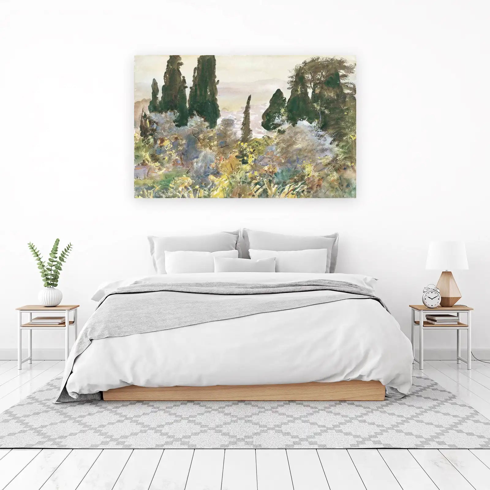 Serene Cypress Landscape Watercolor Wall Art