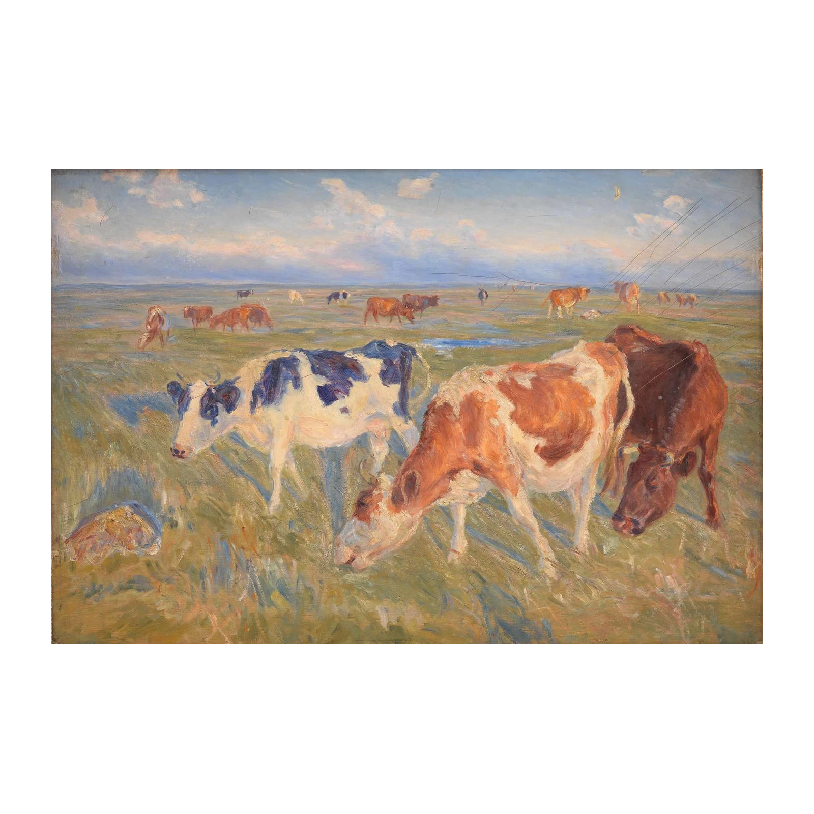 Serene Cows Grazing Landscape Wall Art