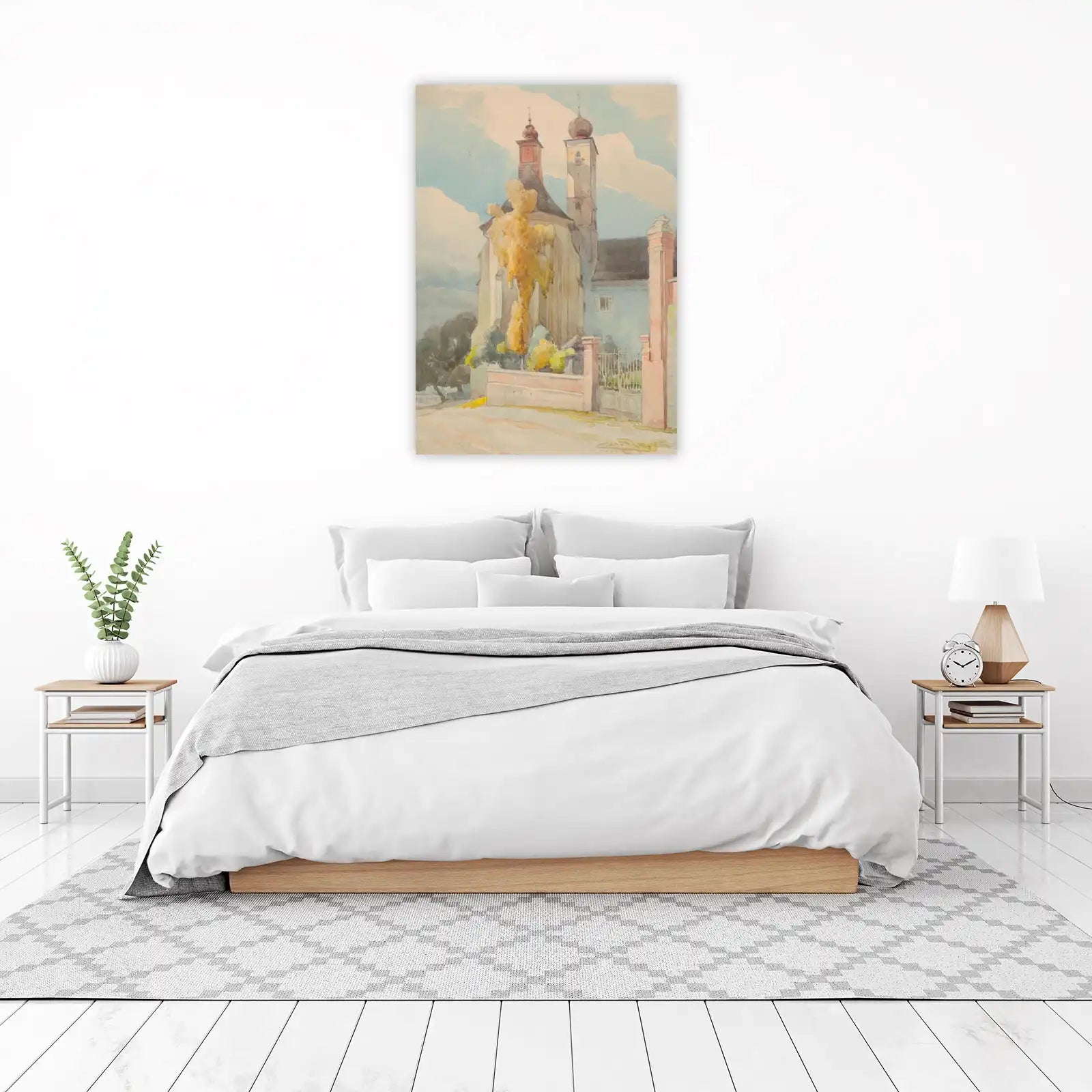 European Church Autumn Watercolor Wall Art