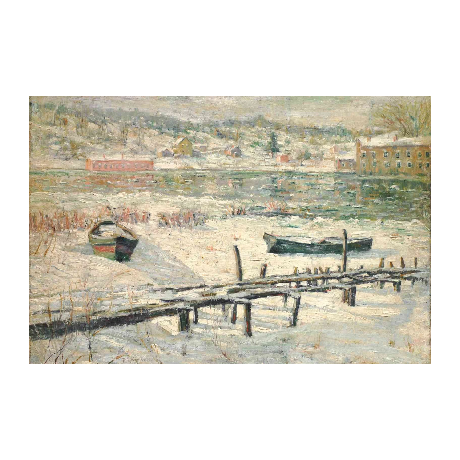 Winter River Boats Wall Art