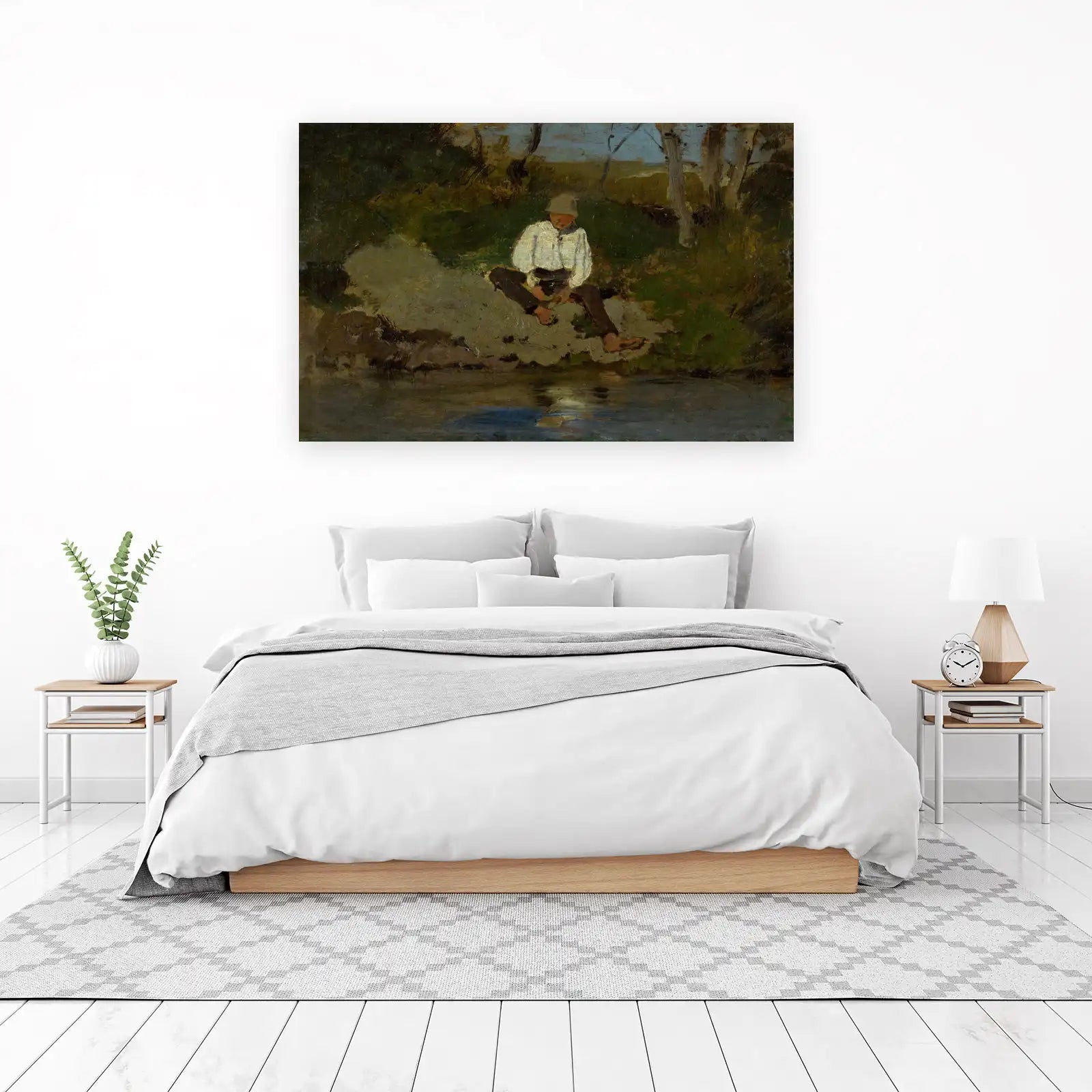 Boy by Water Impressionist Landscape Wall Art