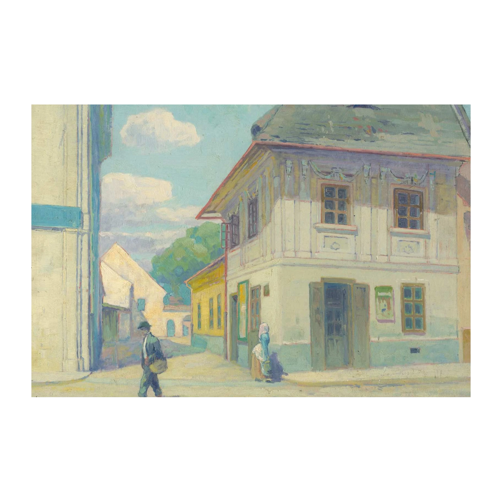 Vintage Street Scene with Figures Wall Art