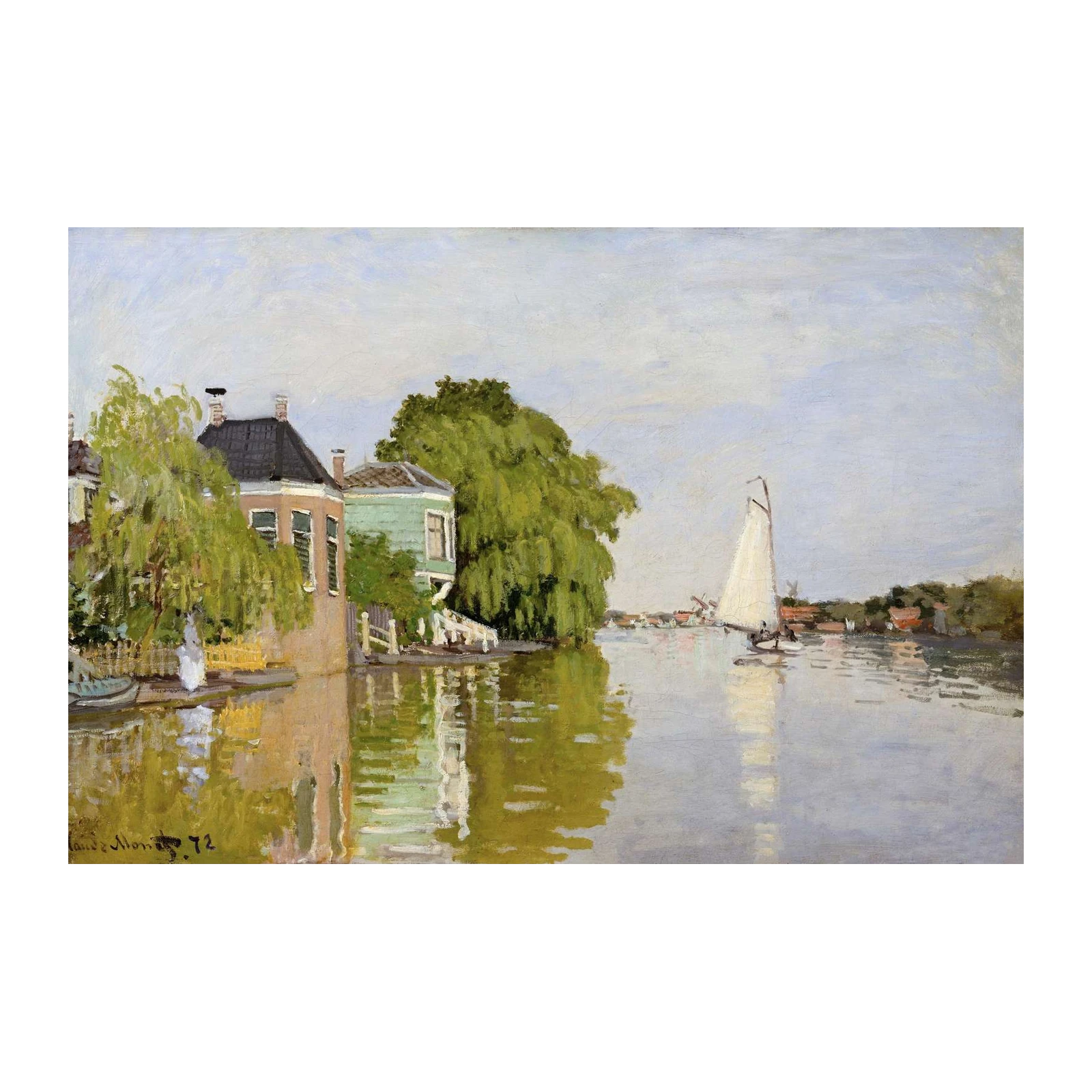 Serene Canal Sailboat Landscape Wall Art