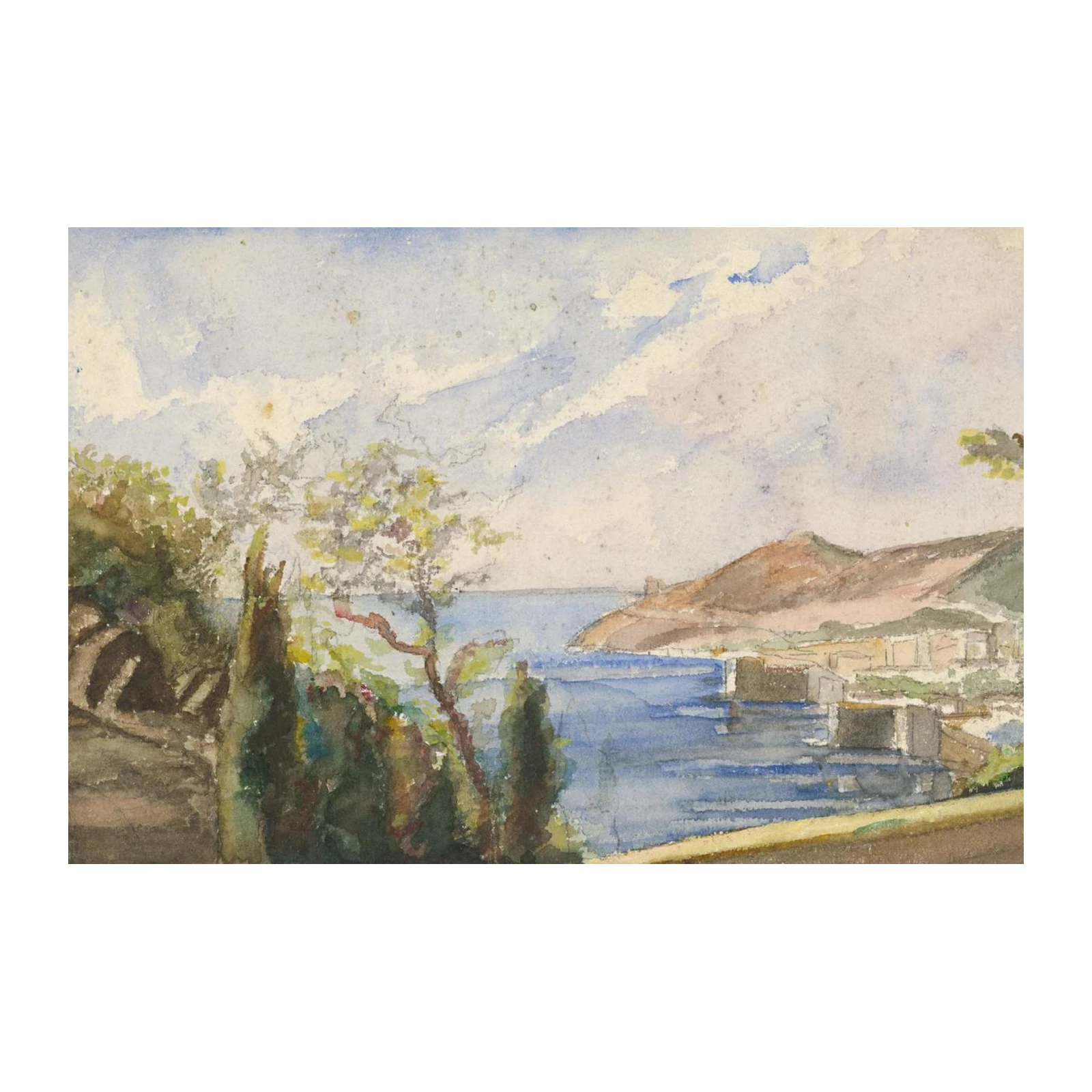 Coastal Village Watercolor Landscape Wall Art