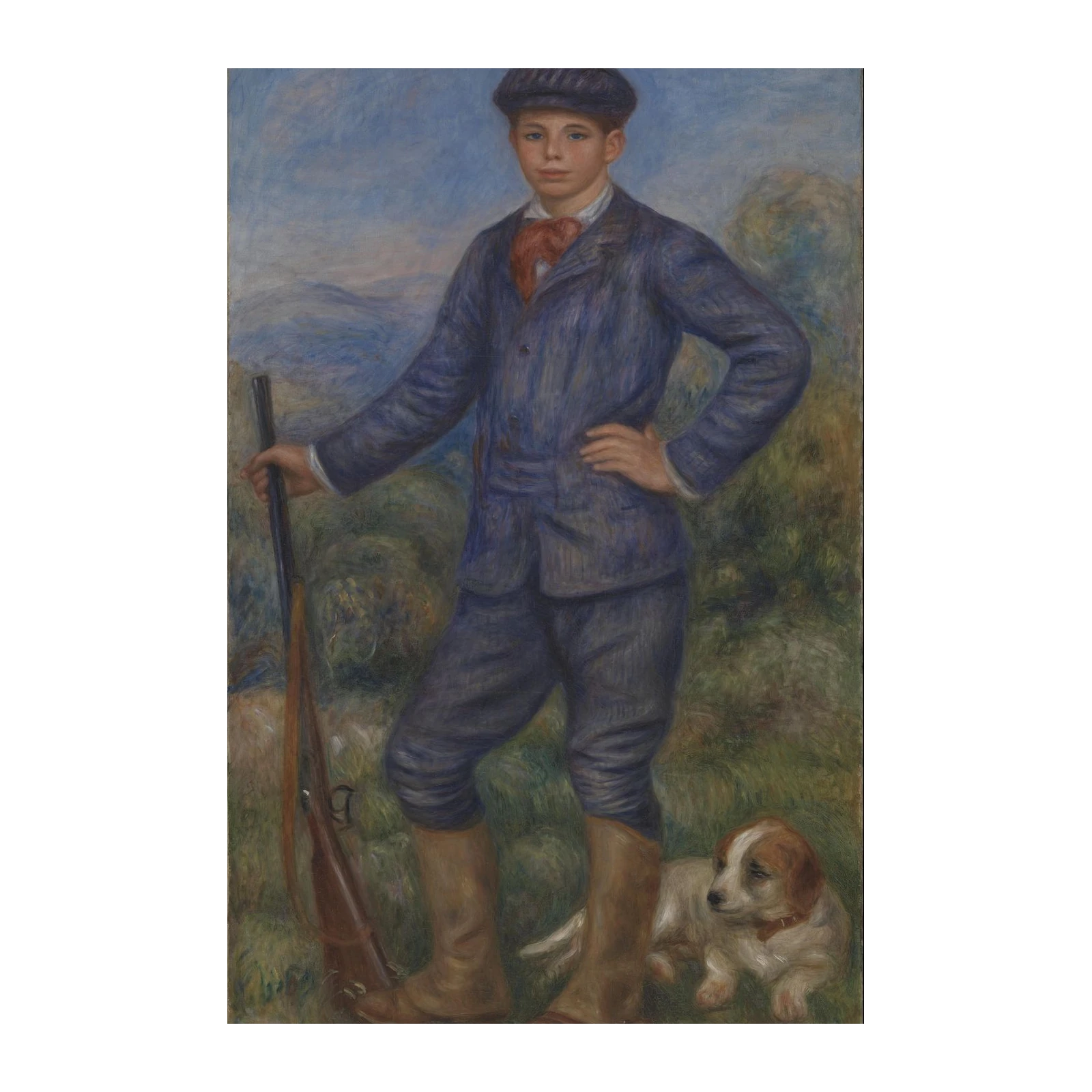 Boy with Dog and Gun Impressionist Wall Art