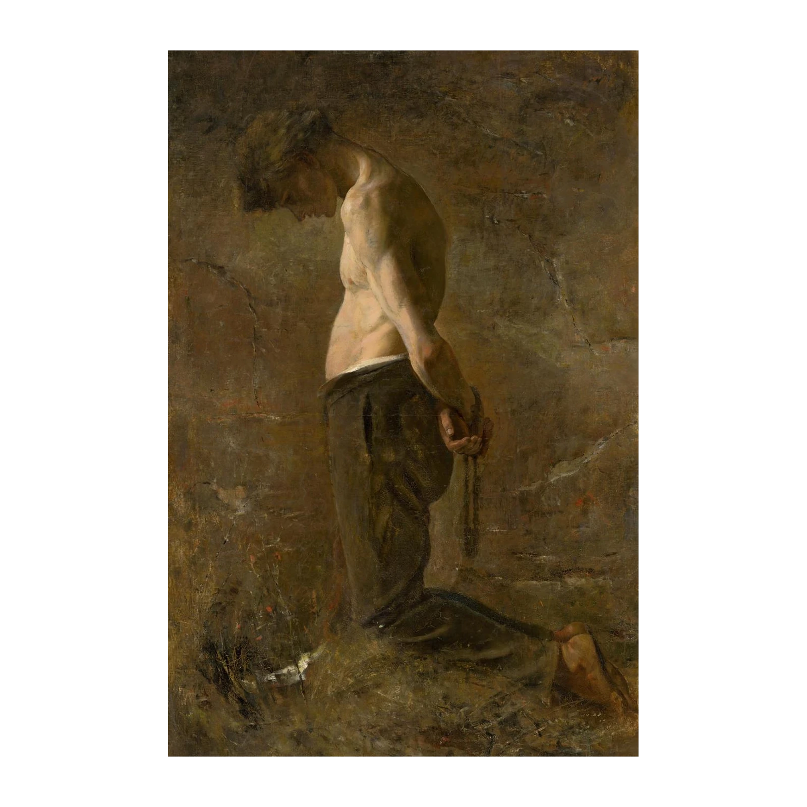 Man Kneeling in Thoughtful Pose Wall Art