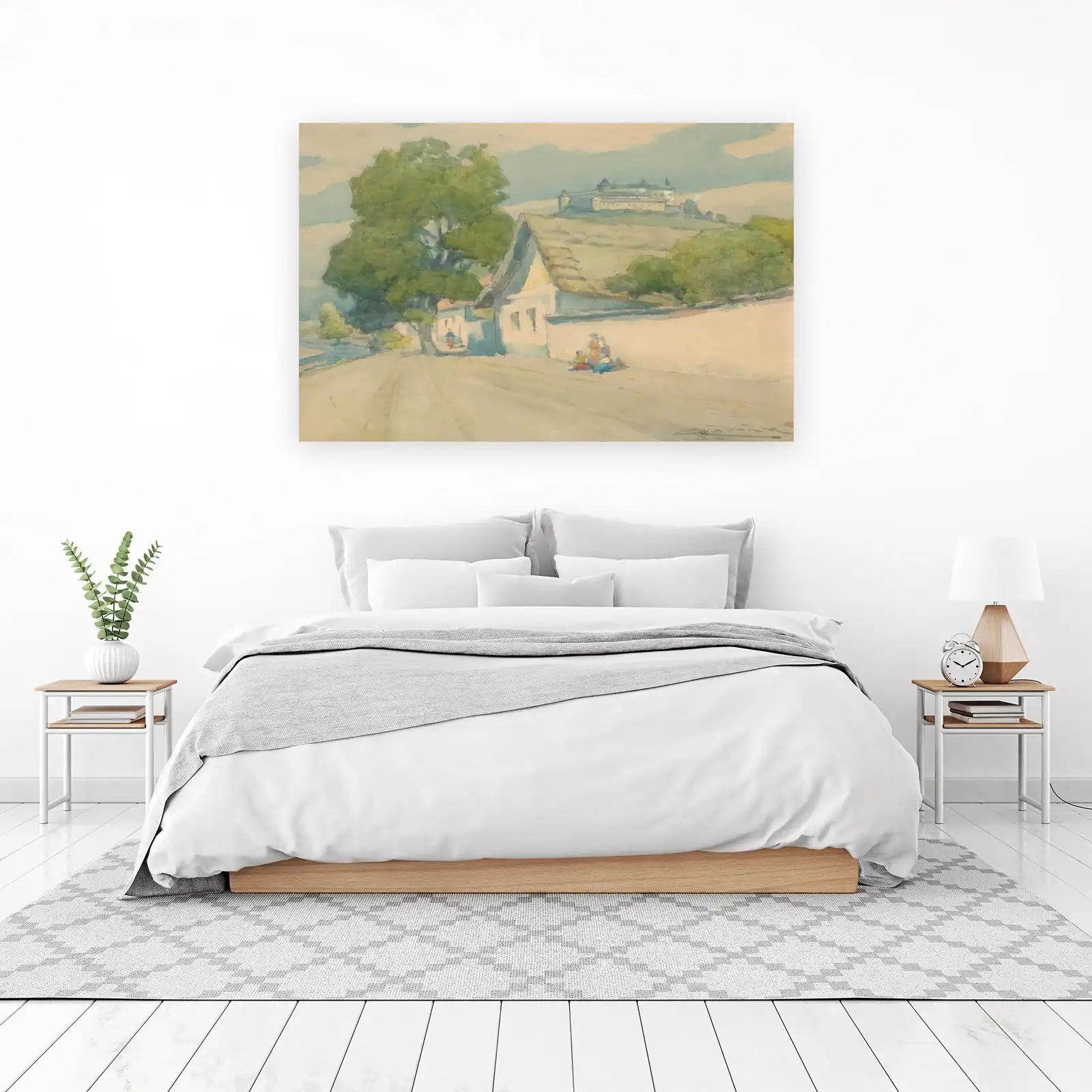 Vintage European Village Scene Watercolor Wall Art