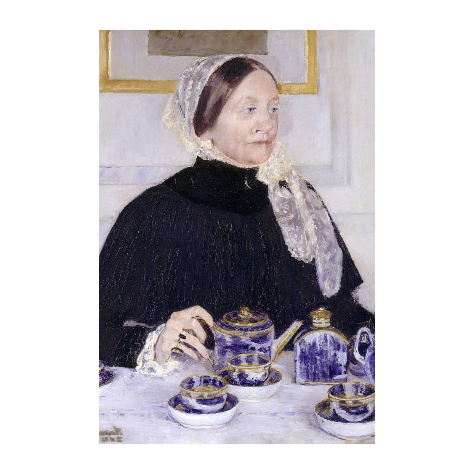 Elegant Woman with Tea Set Wall Art
