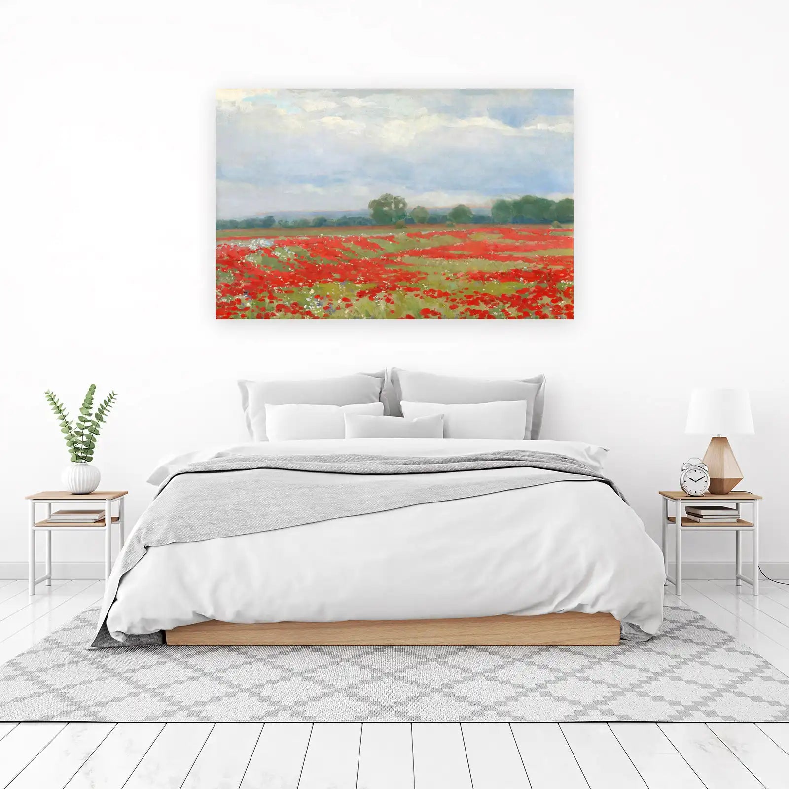 Vibrant Red Poppy Field Landscape Wall Art