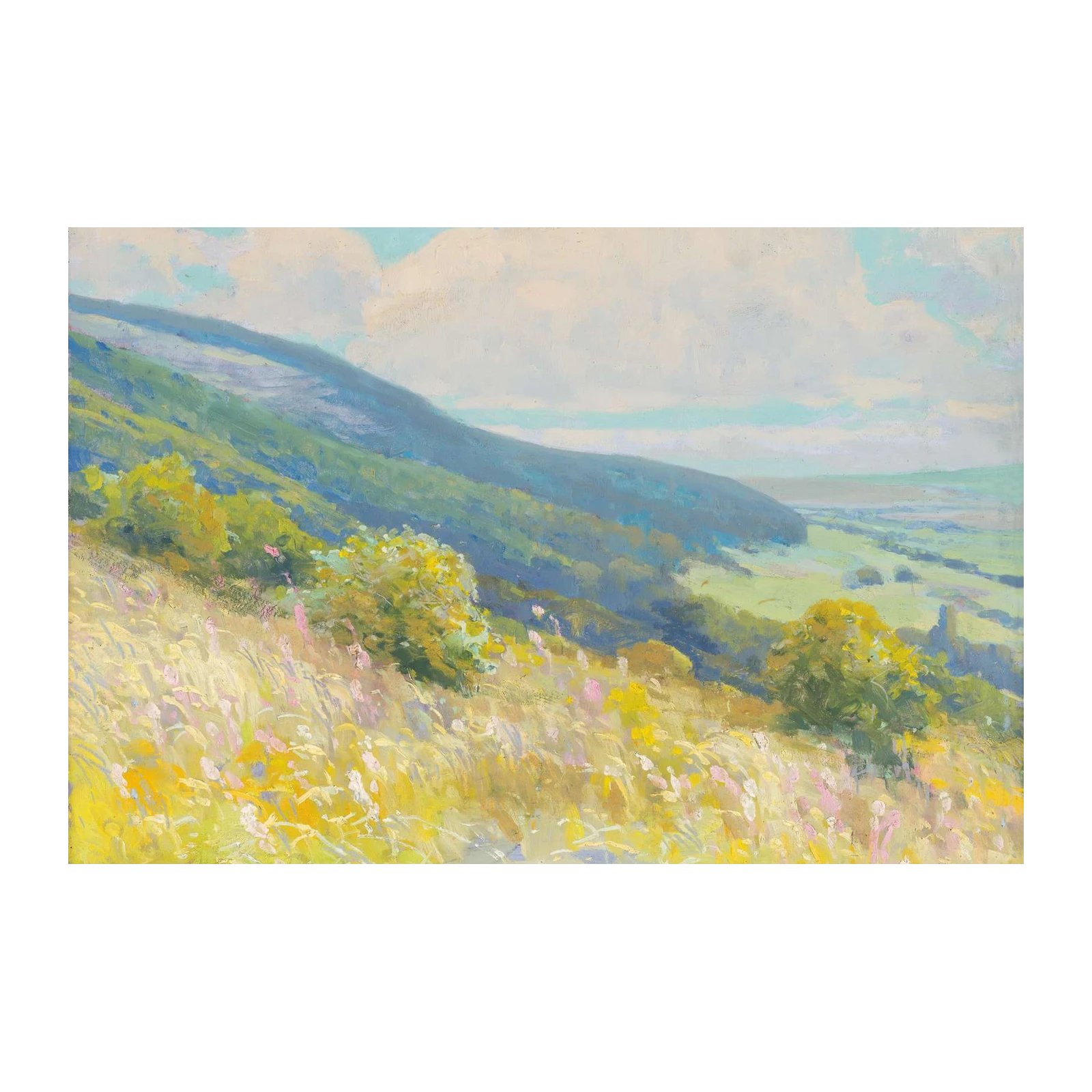 Serene Meadow Hillside Landscape Wall Art
